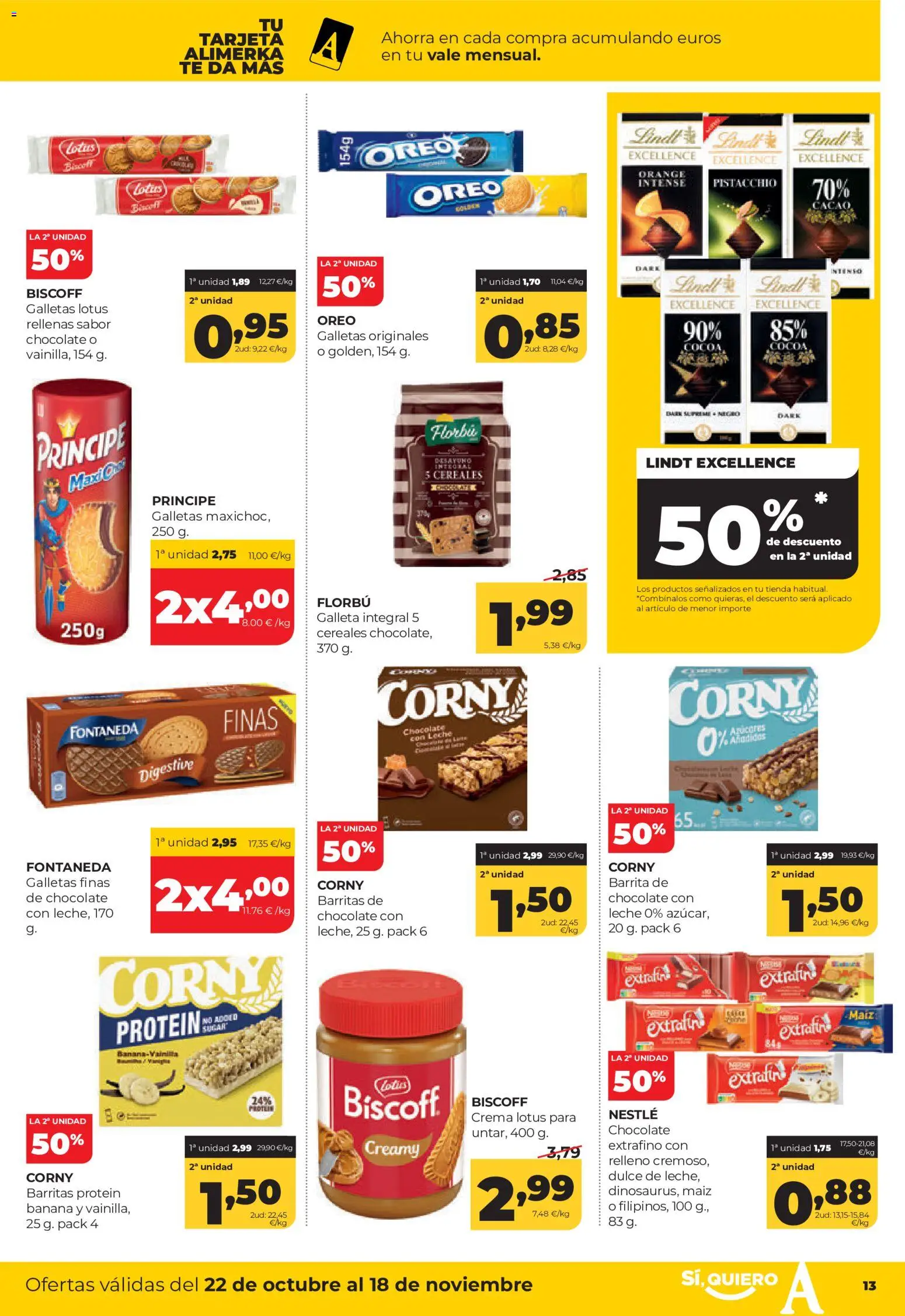 Alimerka folleto Castilla y León │ válido desde el 22/10/2026 | Página: 13 | Productos: Dulce, Lindt, Crema, Galletas
