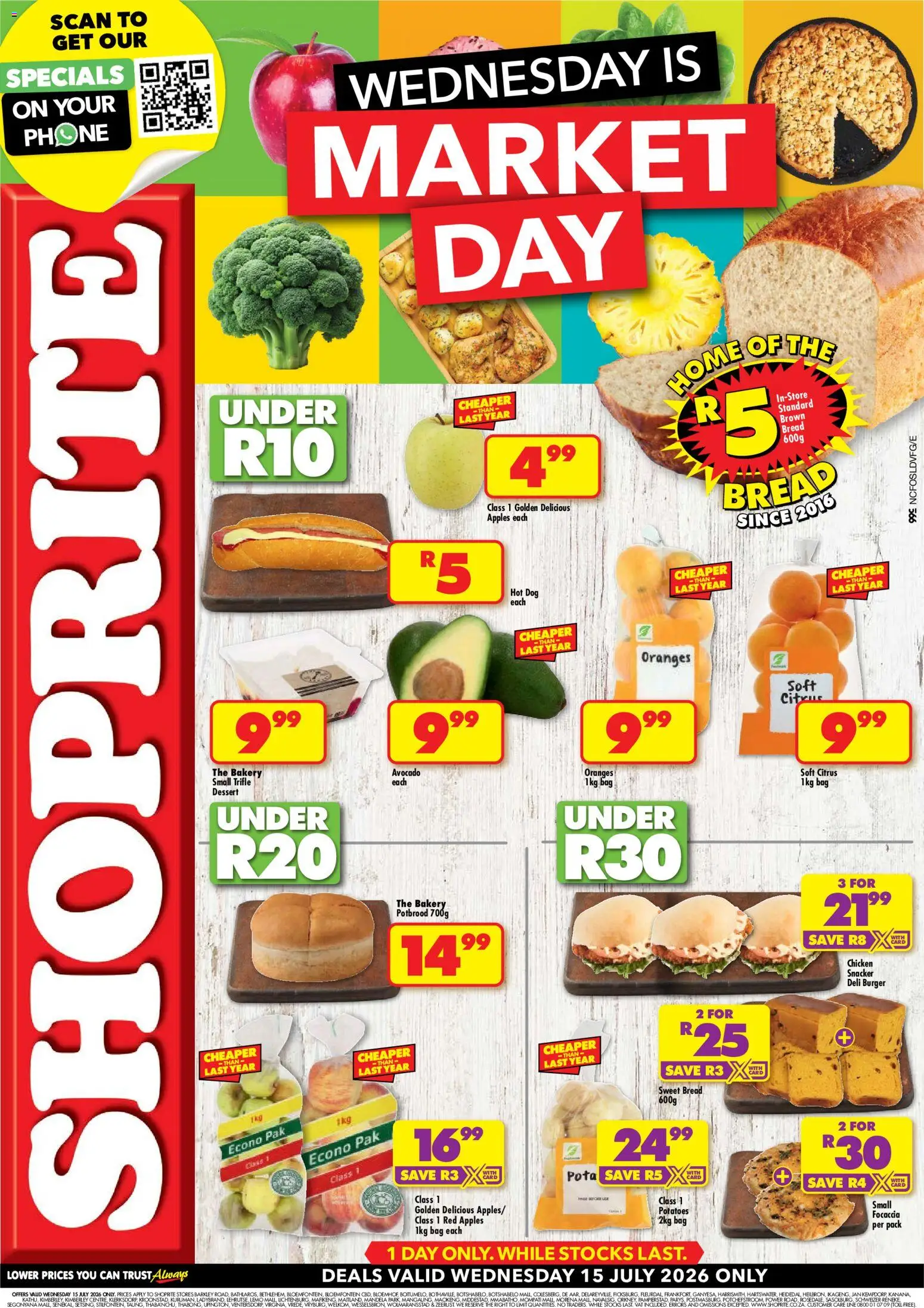 New Shoprite catalogue – valid from 15/07/2026 | Page: 1 | Products: Bakery, Bread, Chicken, Oranges