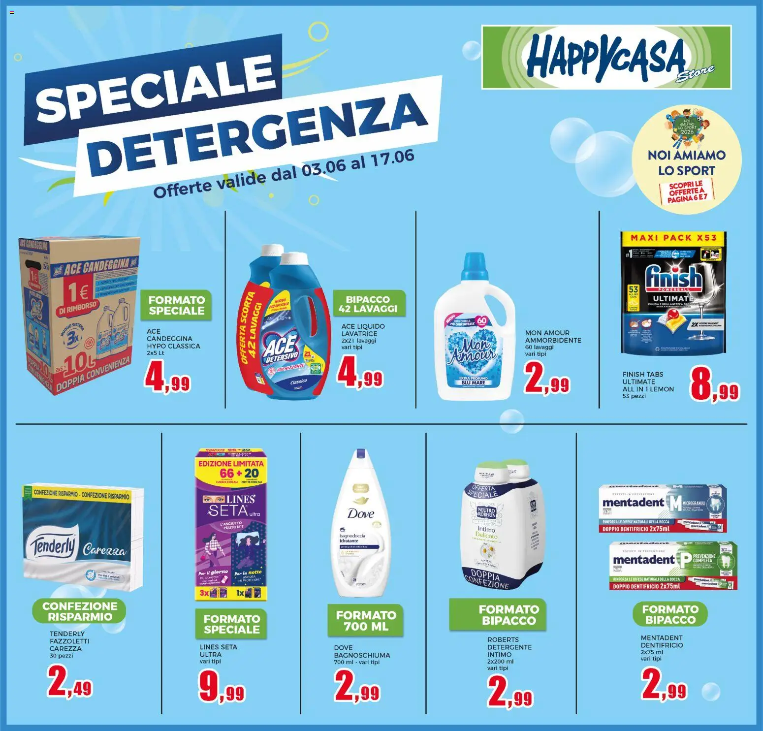 Volantino Happy Casa del 03.06.2026 | Pagina: 41 | Prodotti: Ammorbidente, Detergente, Candeggina, Lavatrice