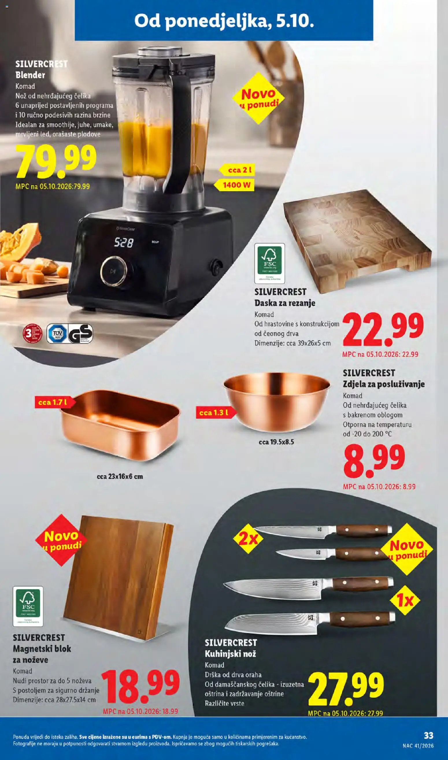 Lidl katalog | vrijedi od 05.10.2026 | Stranica: 33 | Proizvodi: Nož, Zdjela, Blender, Daska za rezanje