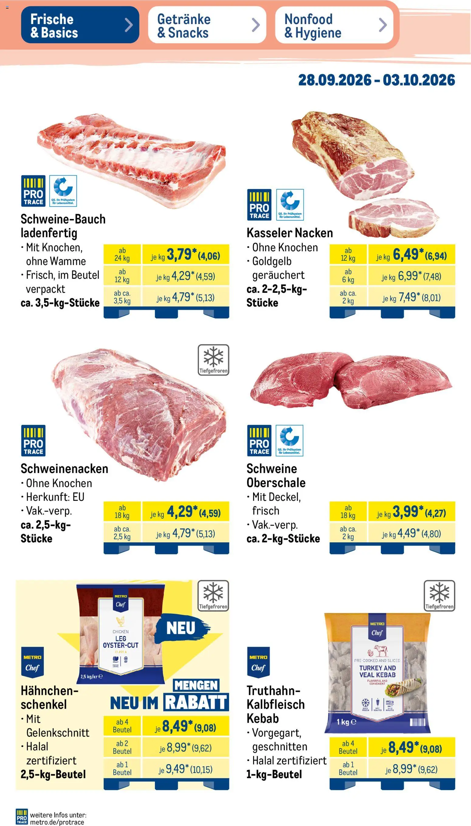 Metro NonFood-Angebote – gültig ab 28.09.2026 | Seite: 32 | Produkte: Hahnchen, Schweinebauch, Schweinenacken, Kasseler nacken