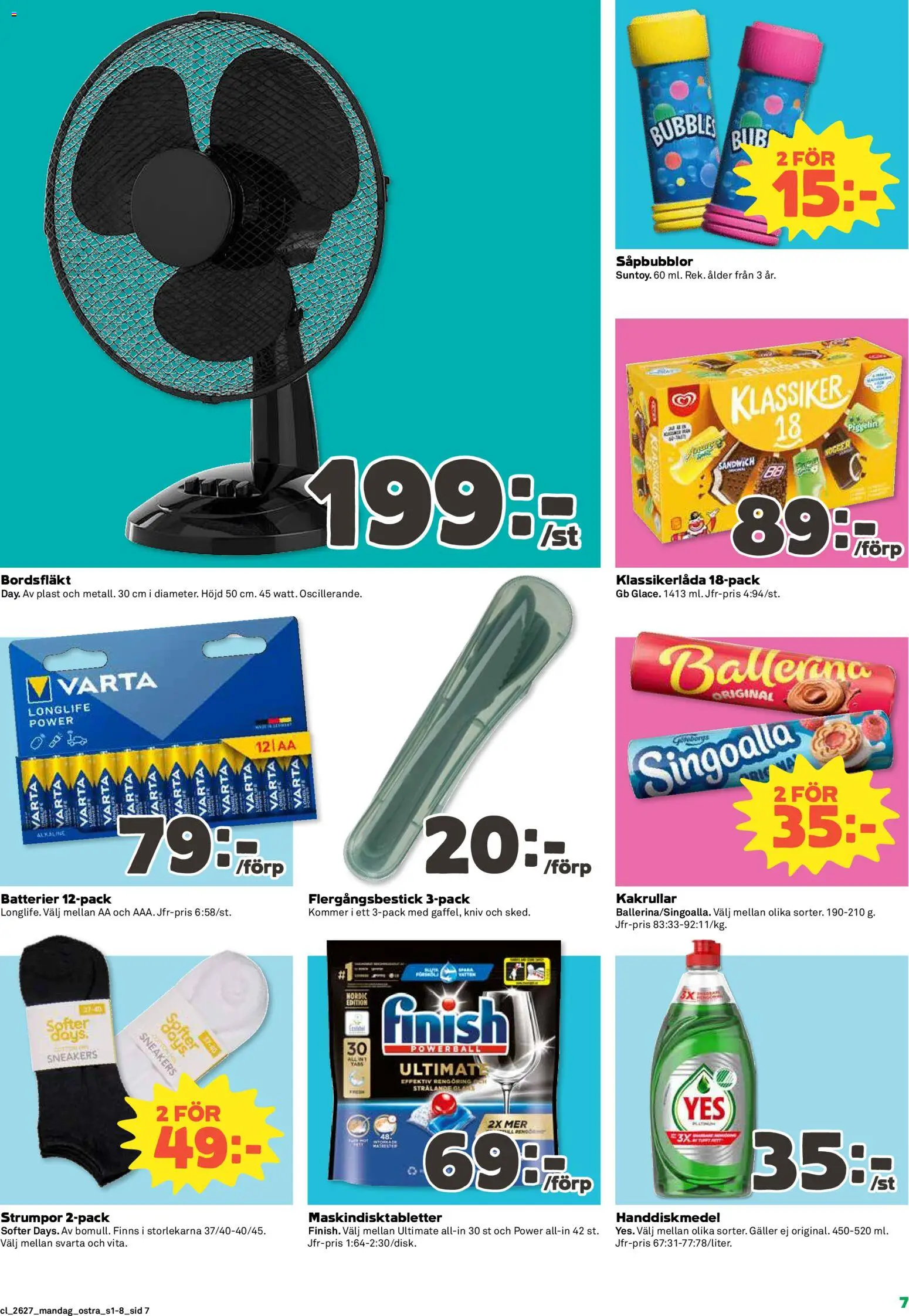 Coop Daglivs reklamblad aktuell från 29/06/2026 | Sida: 7 | Produkter: Batterier, Galler, Sneakers, Bordsfläkt