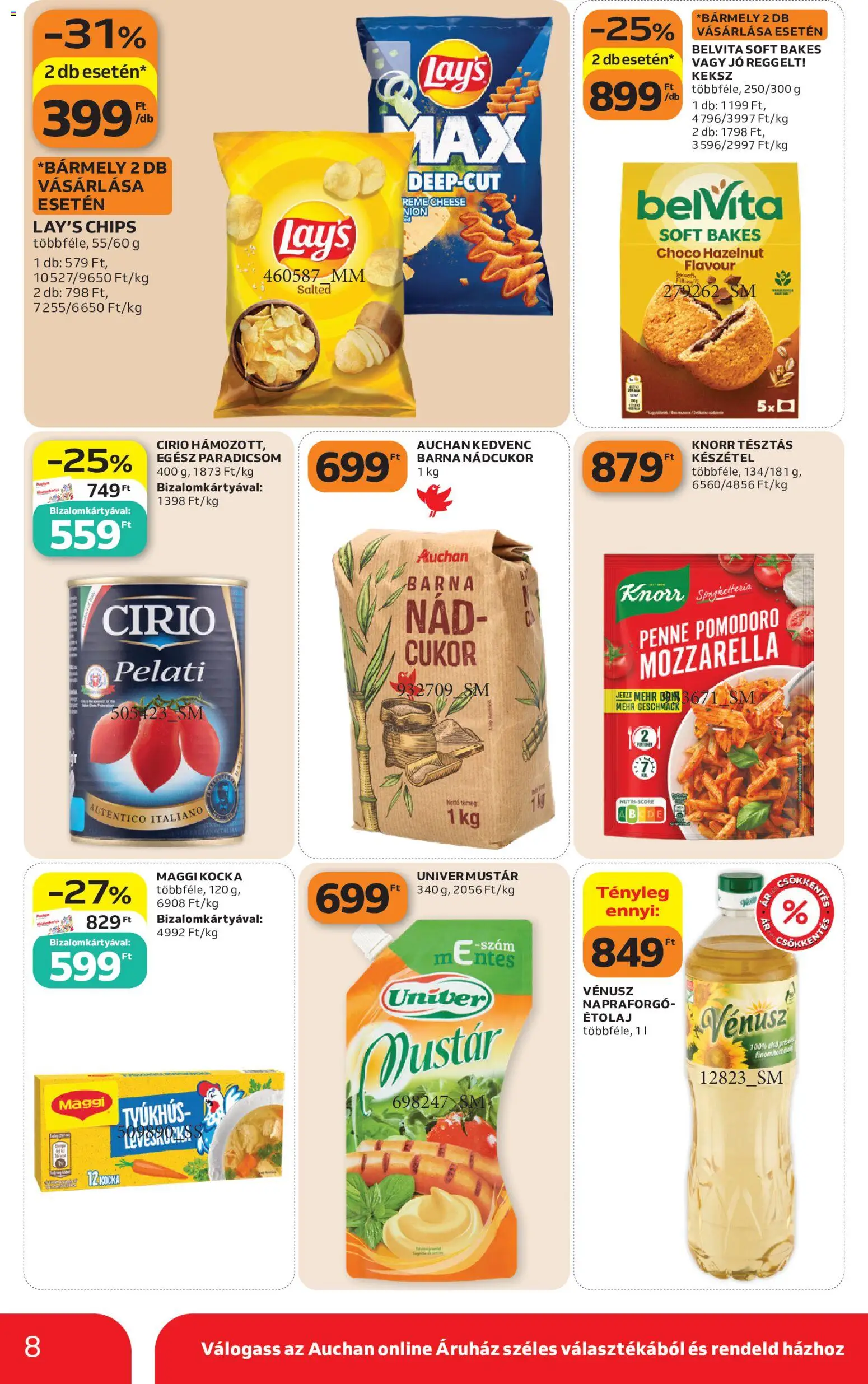 Auchan akciós ujság - amely érvényes a következő dátumtól: 2026.10.29. | Oldal: 8 | Termékek: Mozzarella, Nádcukor, Penne, Keksz