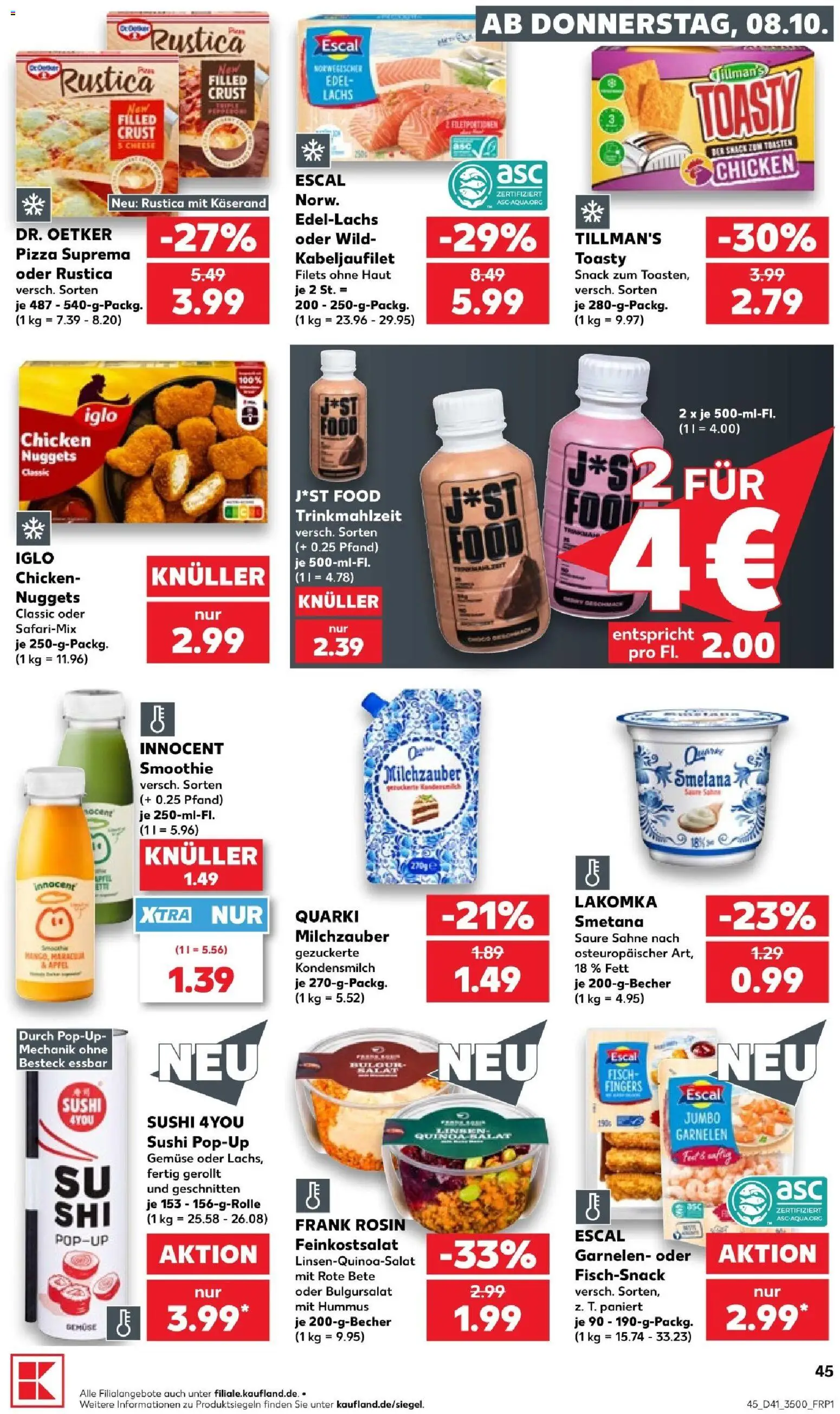 Kaufland Prospekt Jena – gültig ab 08.10.2026 | Seite: 47 | Produkte: Fisch, Hummus, Pizza, Sahne