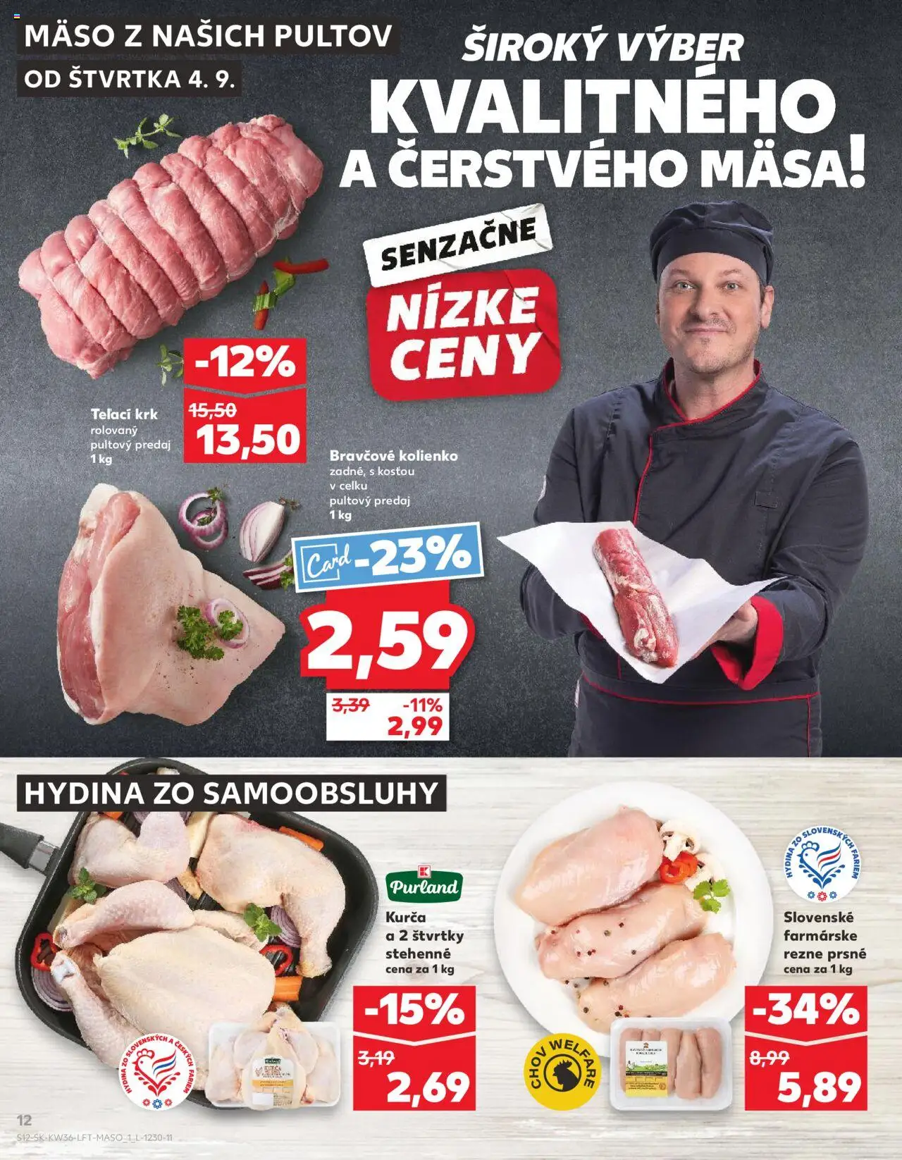 Nové Kaufland akcie – leták je platný od 04.09.2025 | Strana: 12 | Produkty: Mäso, Kurča
