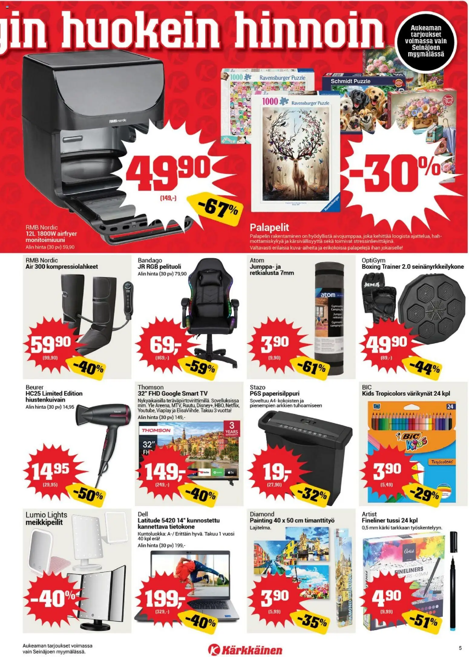 Kärkkäinen tarjoukset - Seinäjoen alue – voimassa 03.06.2026 alkaen | Sivu: 5 | Tuotteet: Pelituoli, Tietokone, TV