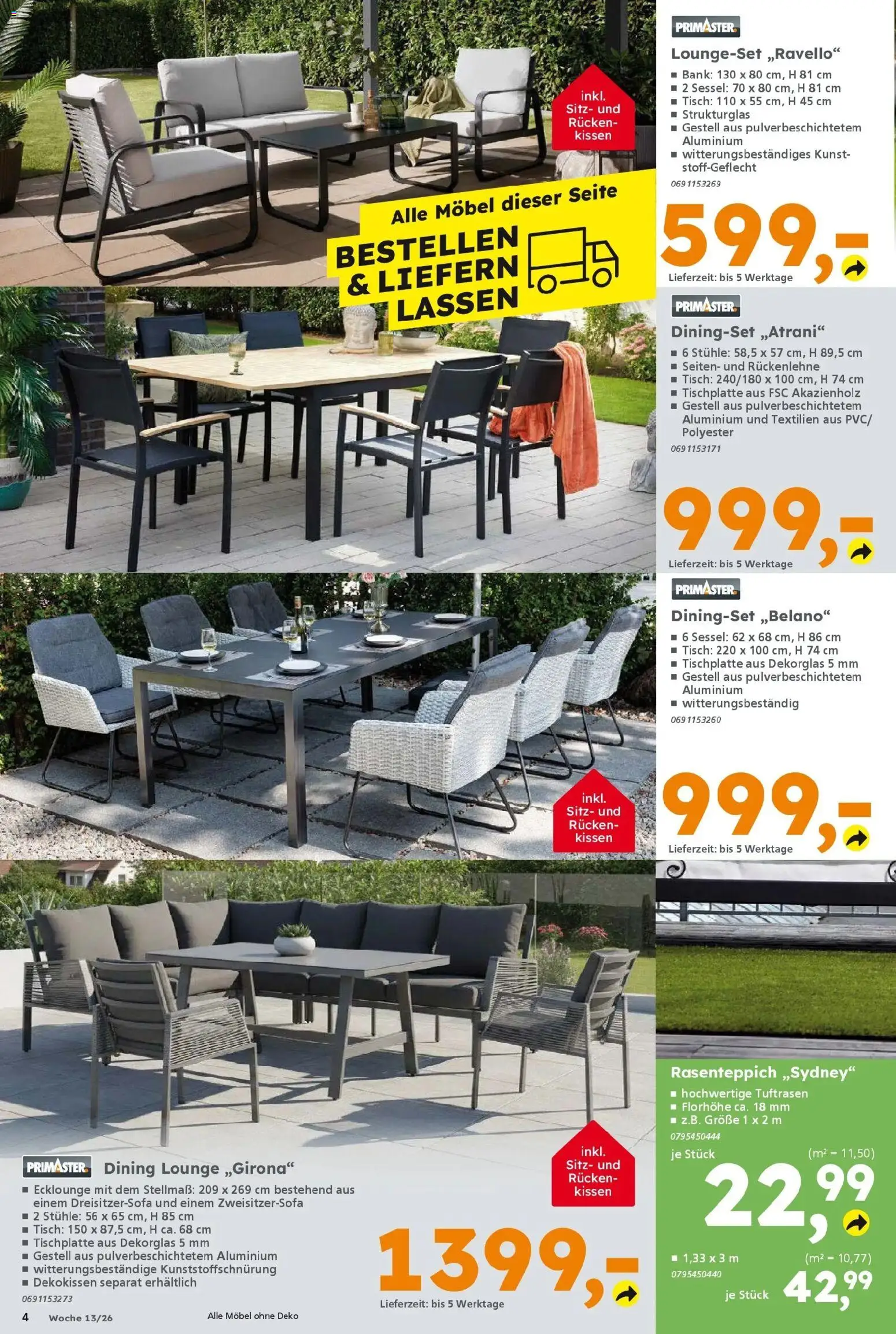 Globus Baumarkt Prospekt Peine	 – gültig ab 23.03.2026 | Seite: 4 | Produkte: Kissen, Sessel, Tisch