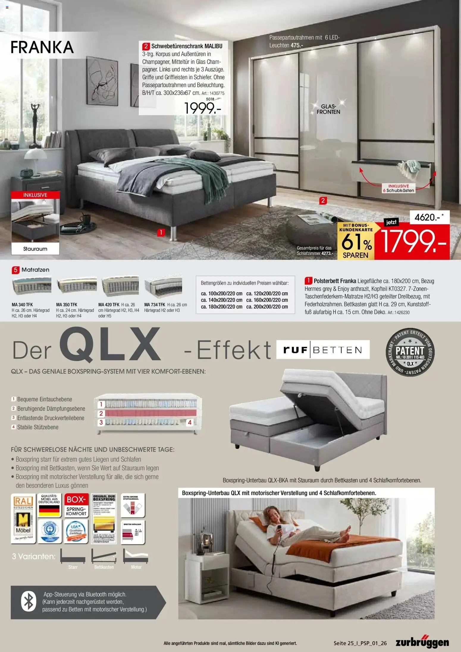 Zurbrüggen - Zurbrüggen: Polstermöbel Spezial (ab 26.10.2026) zum Blättern | Seite: 25 | Produkte: Schwebetürenschrank, Polsterbett, Box, Bilder