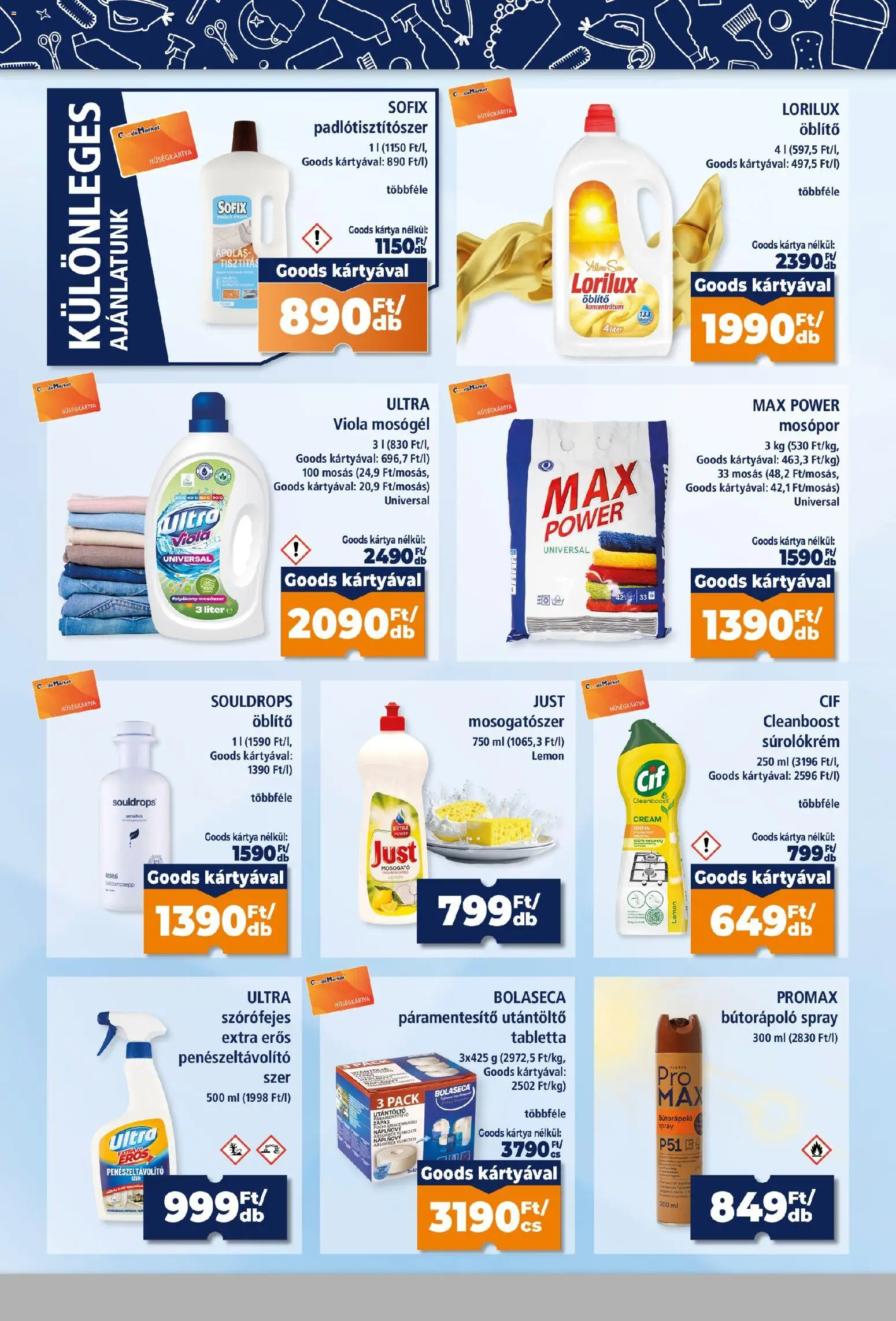 Goods Market akciós ujság - amely érvényes a következő dátumtól: 2026.10.08. | Oldal: 2 | Termékek: Páramentesítő, Tabletta, Öblítő, Mosogatószer
