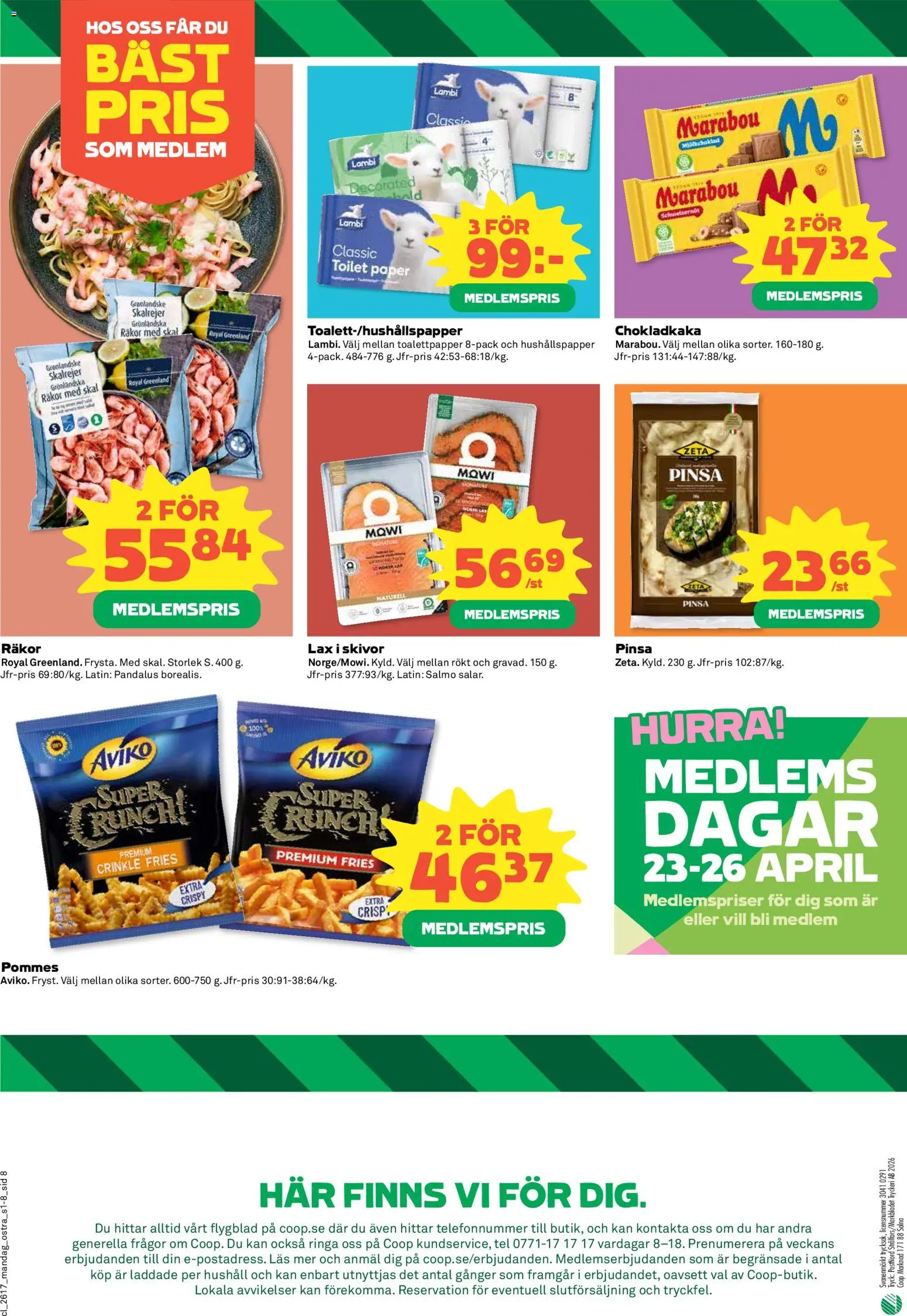 Coop Daglivs reklamblad aktuell från 20.04.2026 | Sida: 8 | Produkter: Chokladkaka, Toalettpapper, Hushållspapper, Lax