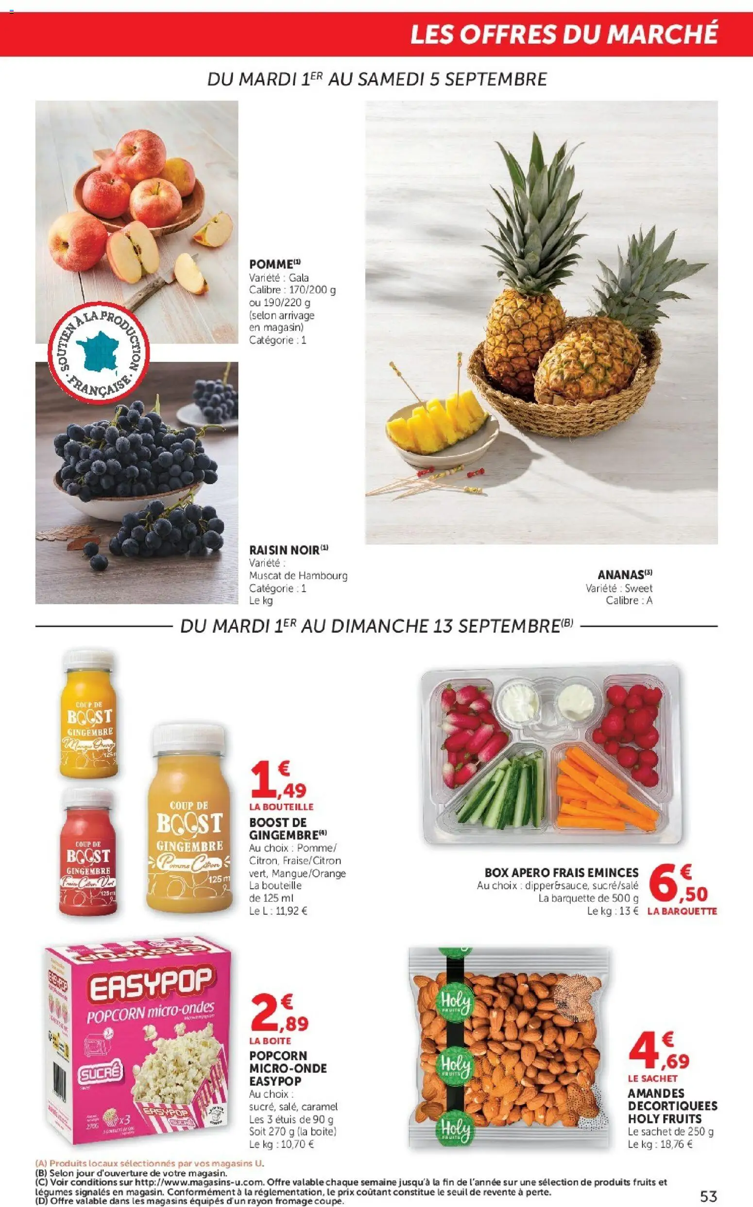 {H1} | Page: 53 | Produits: Popcorn sucre, Sucre, Fruits, Bouteille