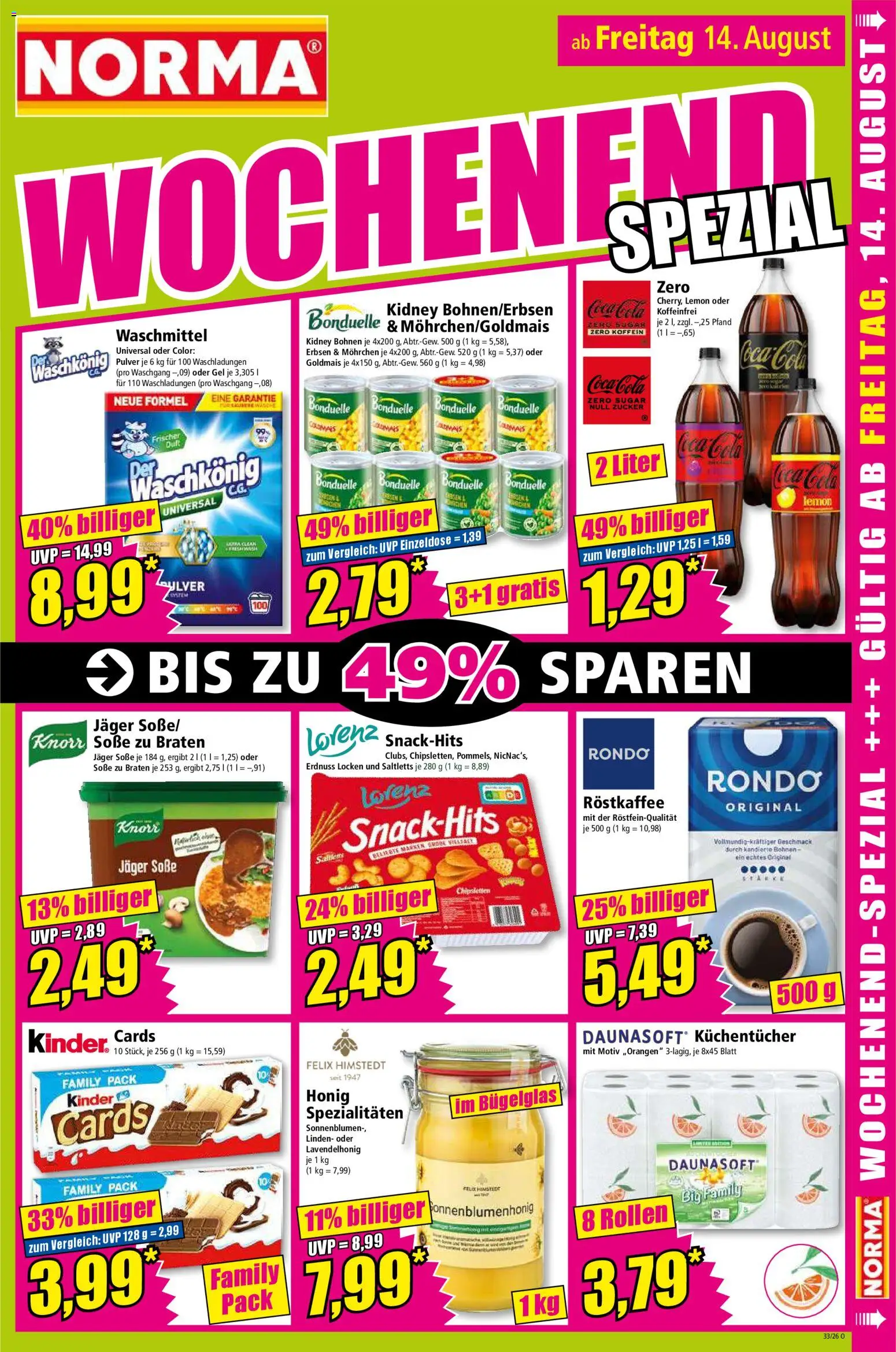 Norma Prospekt – gültig ab 10.08.2026 | Seite: 16 | Produkte: Cola, Knorr, Waschmittel, Erbsen