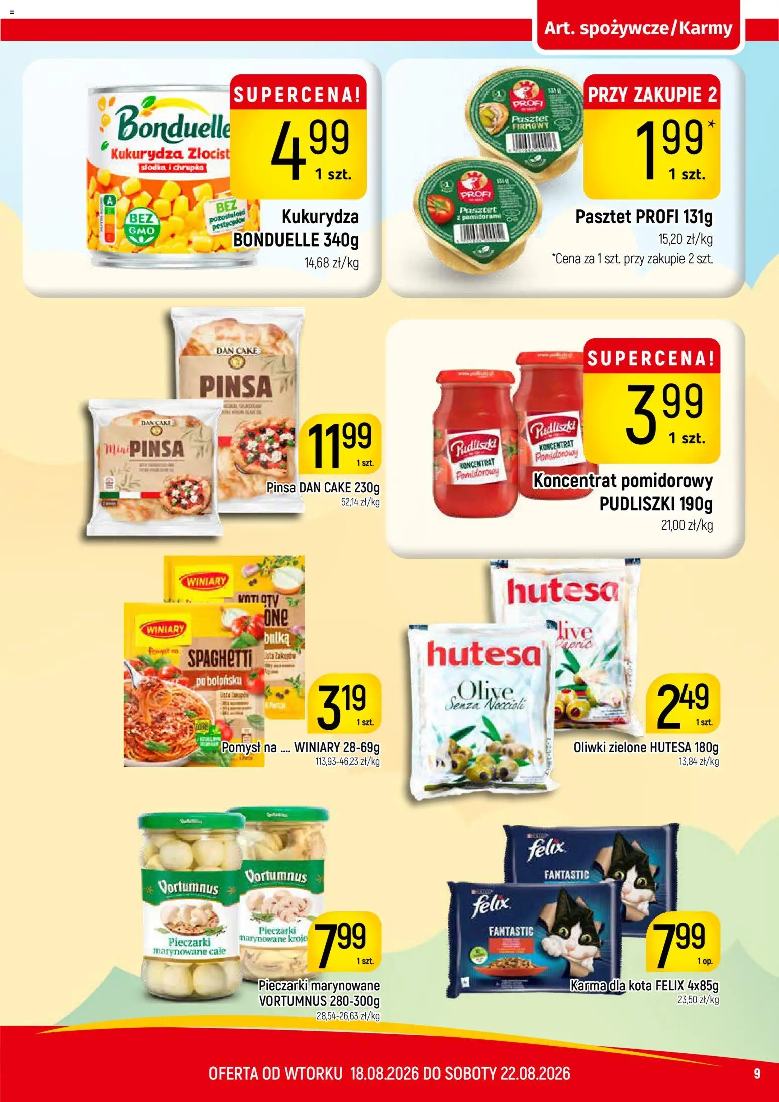 Piotruś Pan gazetka od 18.08.2026 | Strona: 9 | Produkty: Pieczarki, Pieczarki marynowane, Kukurydza, Karma