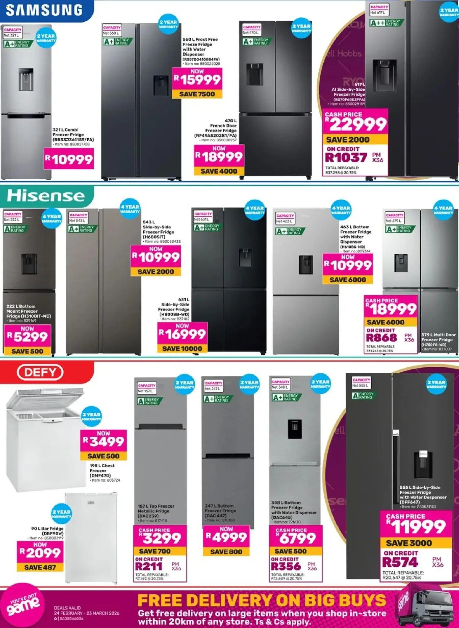 New Game catalogue – valid from 24/02/2026 | Page: 6 | Products: Freezer fridge, Fridge, Chest freezer, Water
