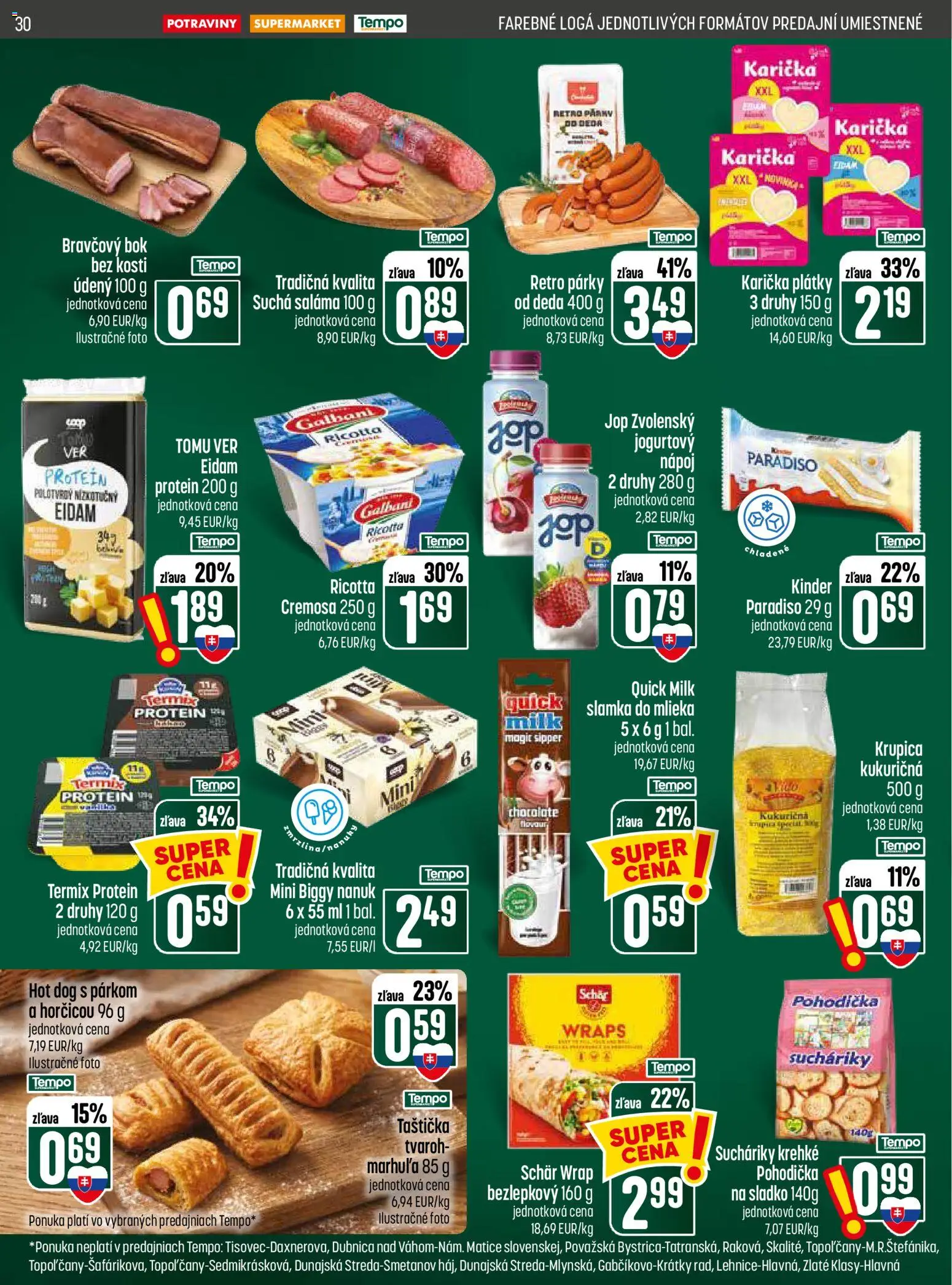 Nové COOP Jednota akcie – leták je platný od 03.09.2026 | Strana: 30 | Produkty: Saláma, Termix, Párky, Krupica