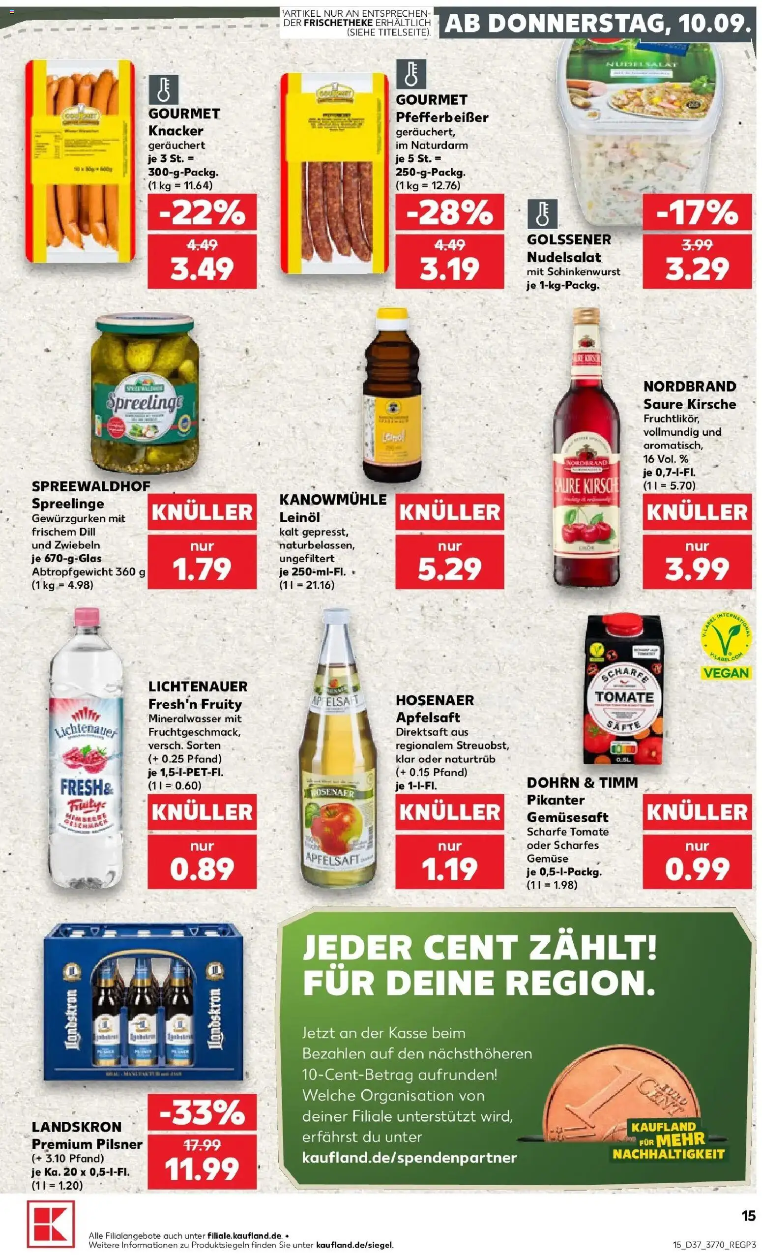 Prospekt Kaufland ab 10.09.2026 » Angebote Online zum Blättern | Seite: 15 | Produkte: Apfelsaft, Mineralwasser, Zwiebeln, Gemüse