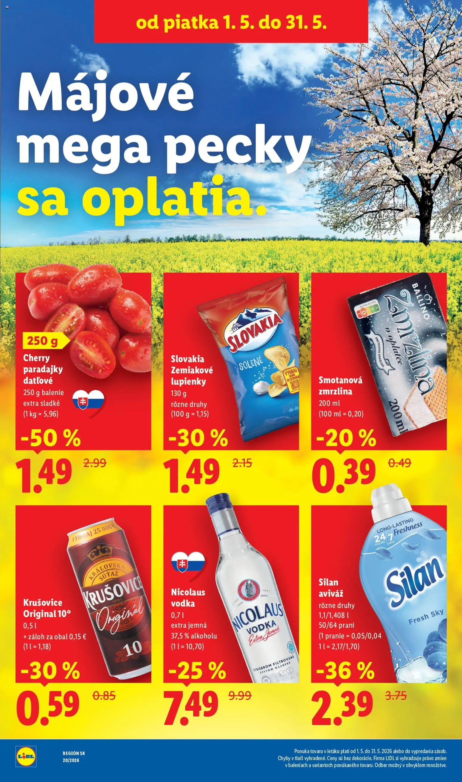 Nové Lidl akcie – leták je platný od 18.05.2026 | Strana: 77 | Produkty: Krušovice, Vodka, Cherry paradajky, Nicolaus vodka