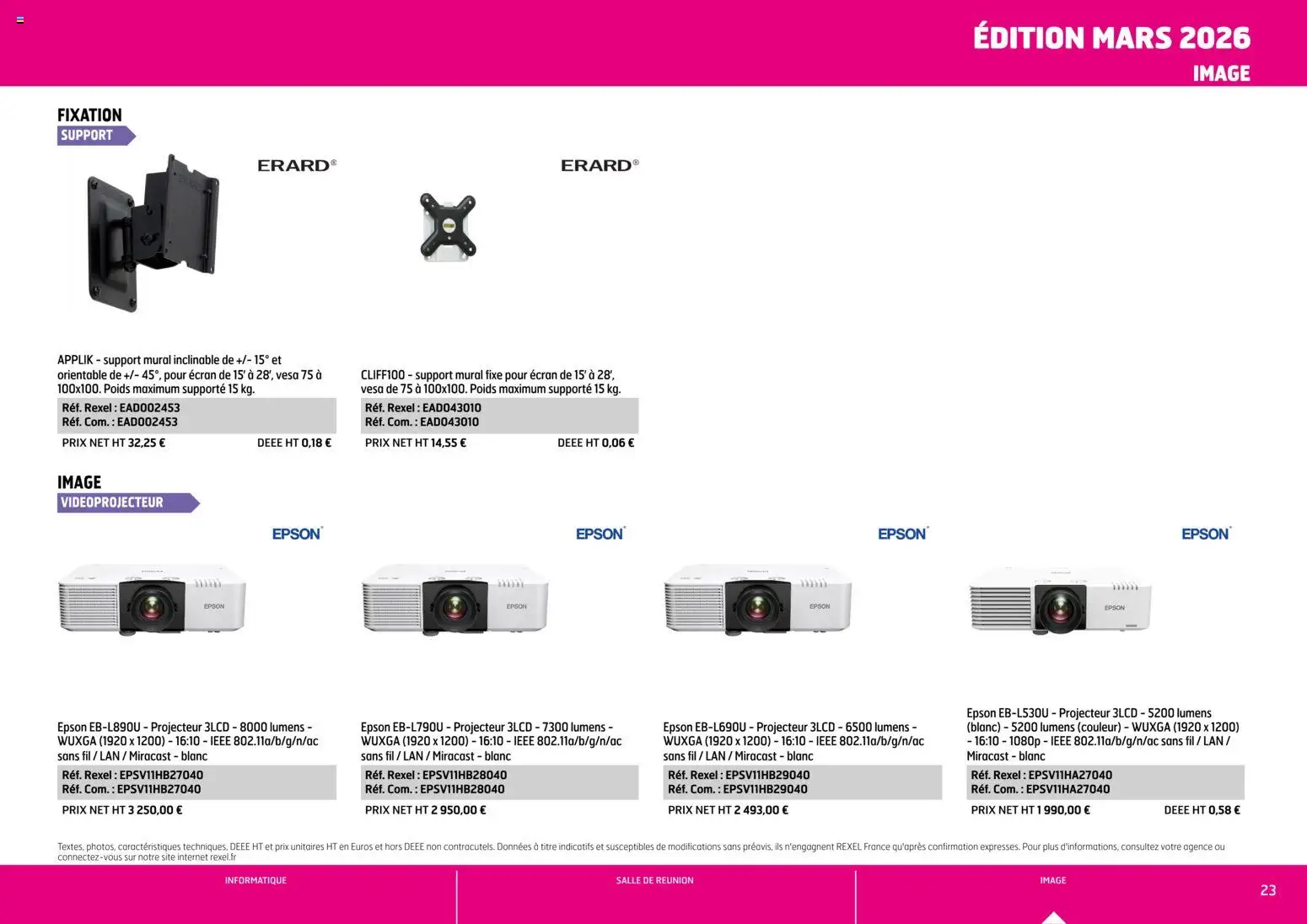 {H1} | Page: 23 | Produits: Support mural, Poids, Projecteur