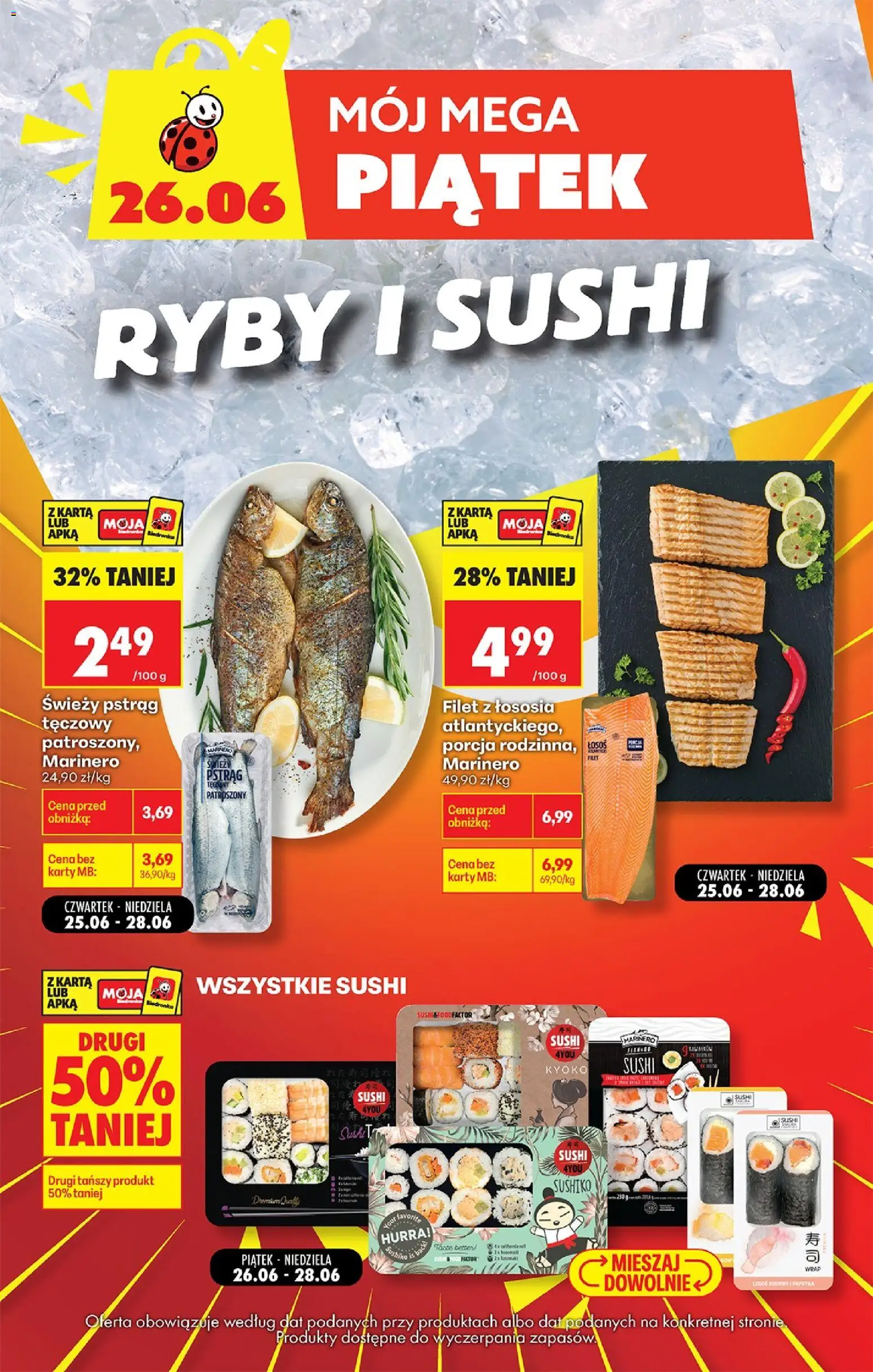 Biedronka Polsko leták - Mój Mega Piątek od 26.06.2026 | Strana: 1 | Produkty: Ryby, Losos, Sushi, Filet