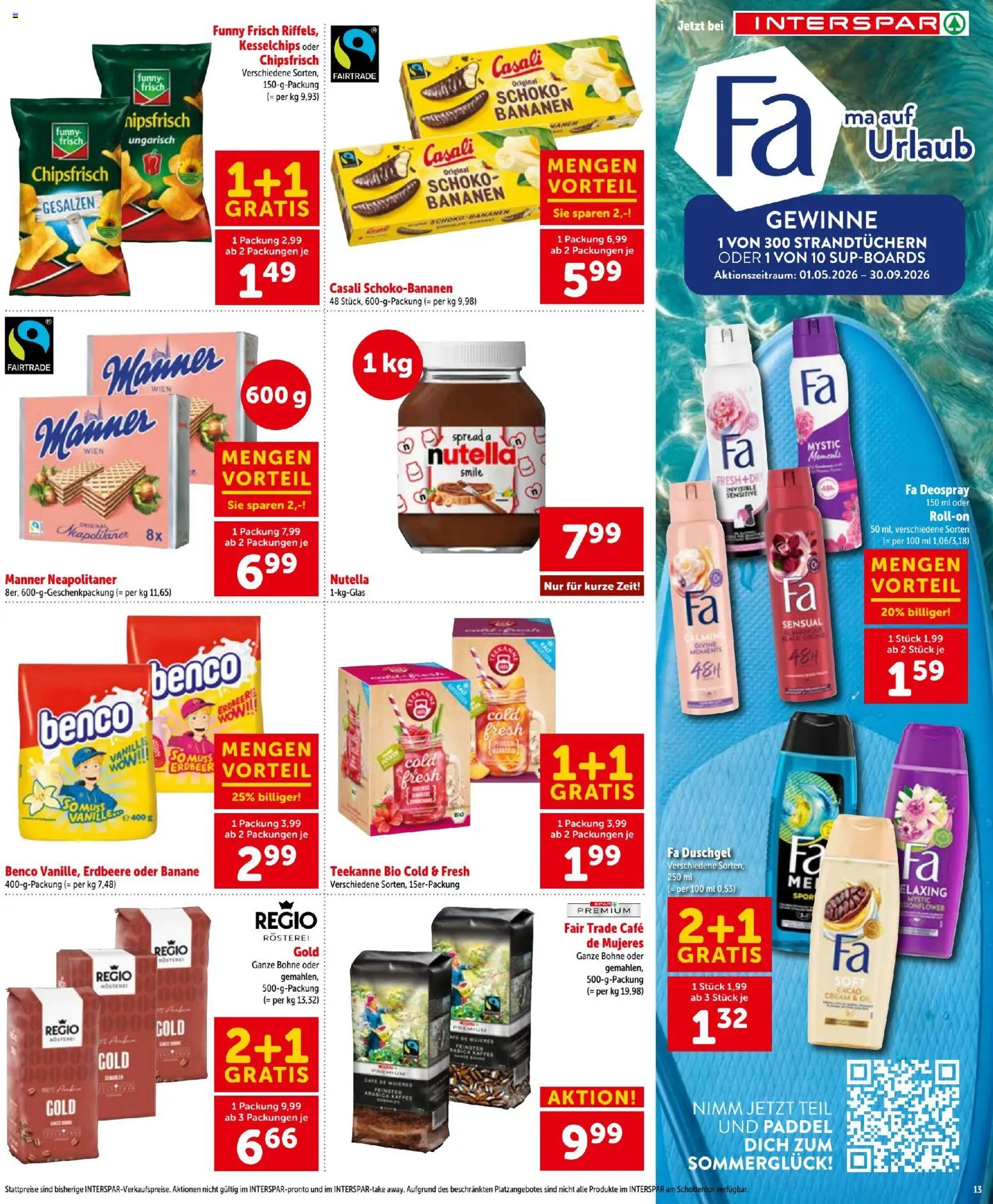 Interspar - Flugblatt gültig ab 30.07.2026 | Seite: 13 | Produkte: Kaffee, Duschgel, Bananen
