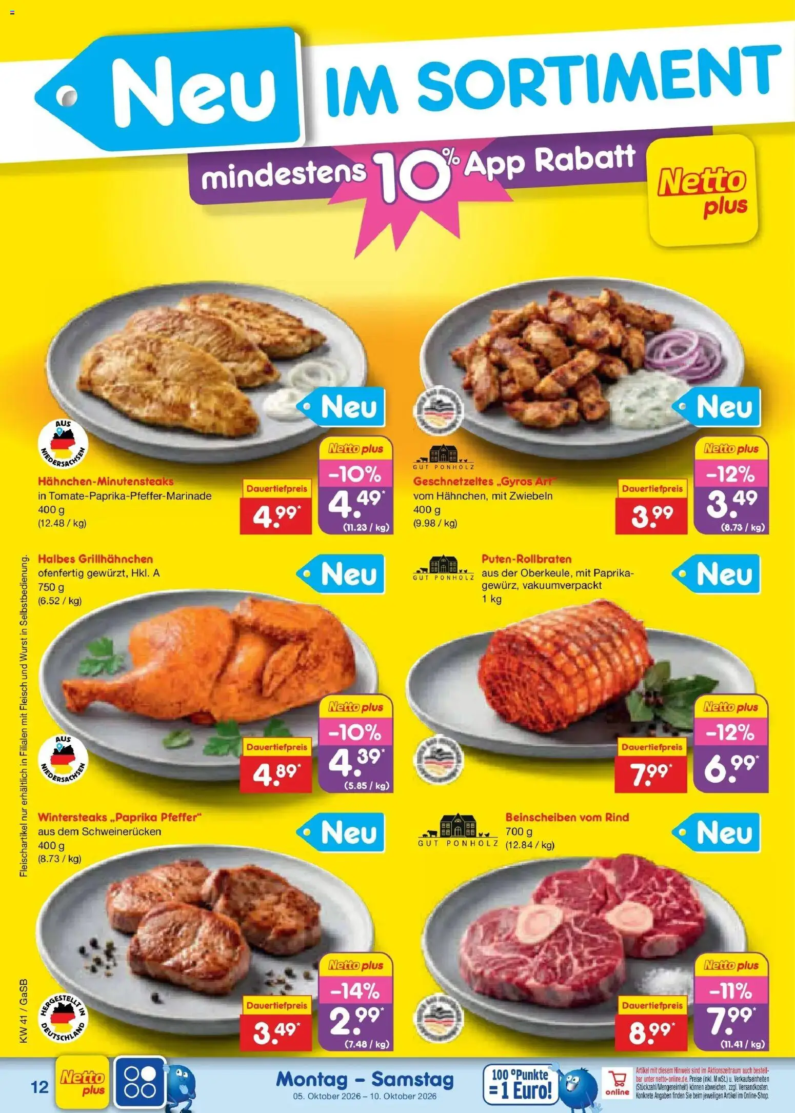 Netto Marken-Discount Prospekt Oldenburg (ab 05.10.2026) » Angebote | Seite: 12 | Produkte: Pfeffer, Wurst, Schweinerucken, Fleisch
