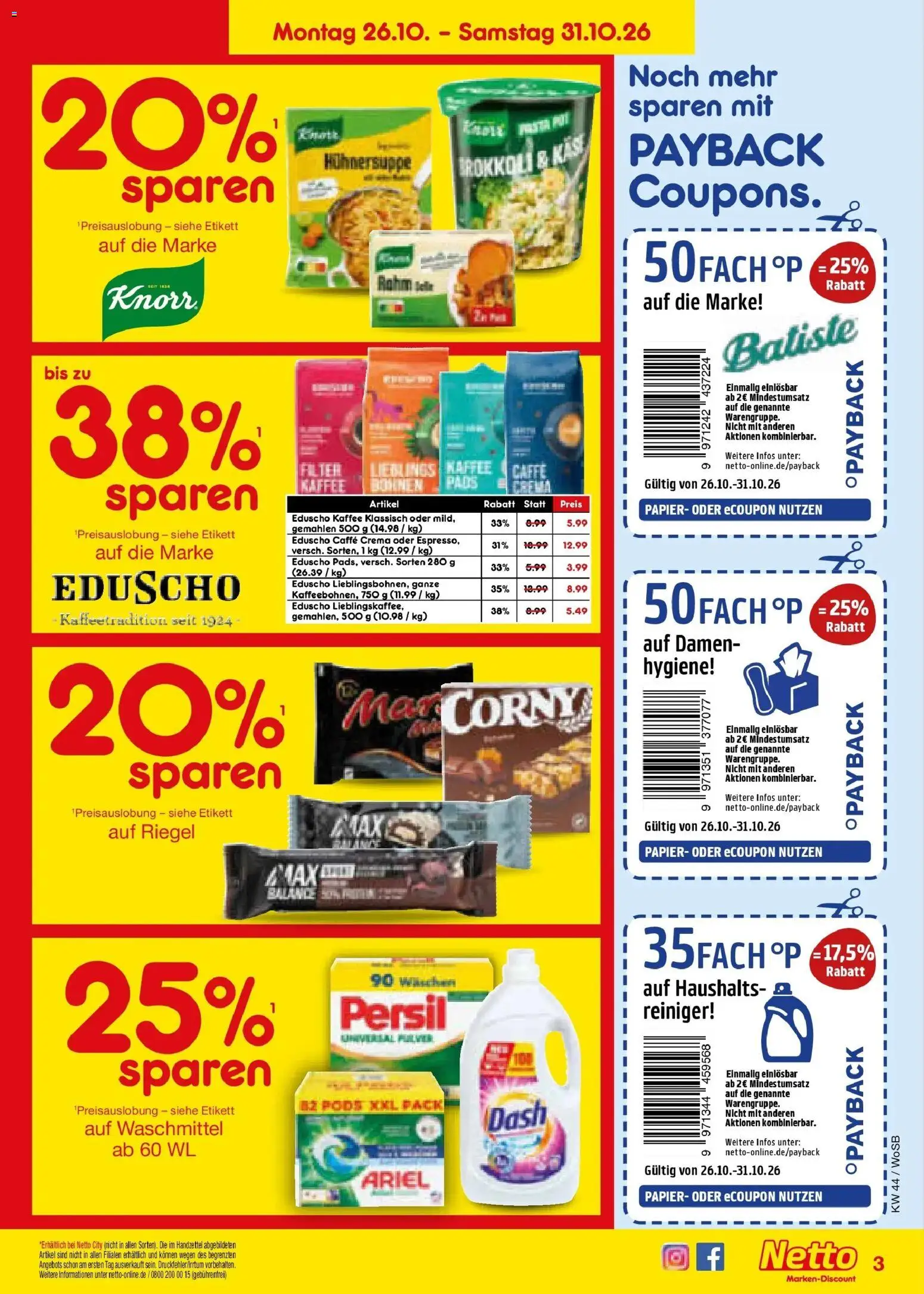 Netto Marken-Discount Prospekt Ludwigshafen-Edigheim – gültig ab 26.10.2026 | Seite: 3 | Produkte: Ariel, Knorr, Brokkoli, Persil