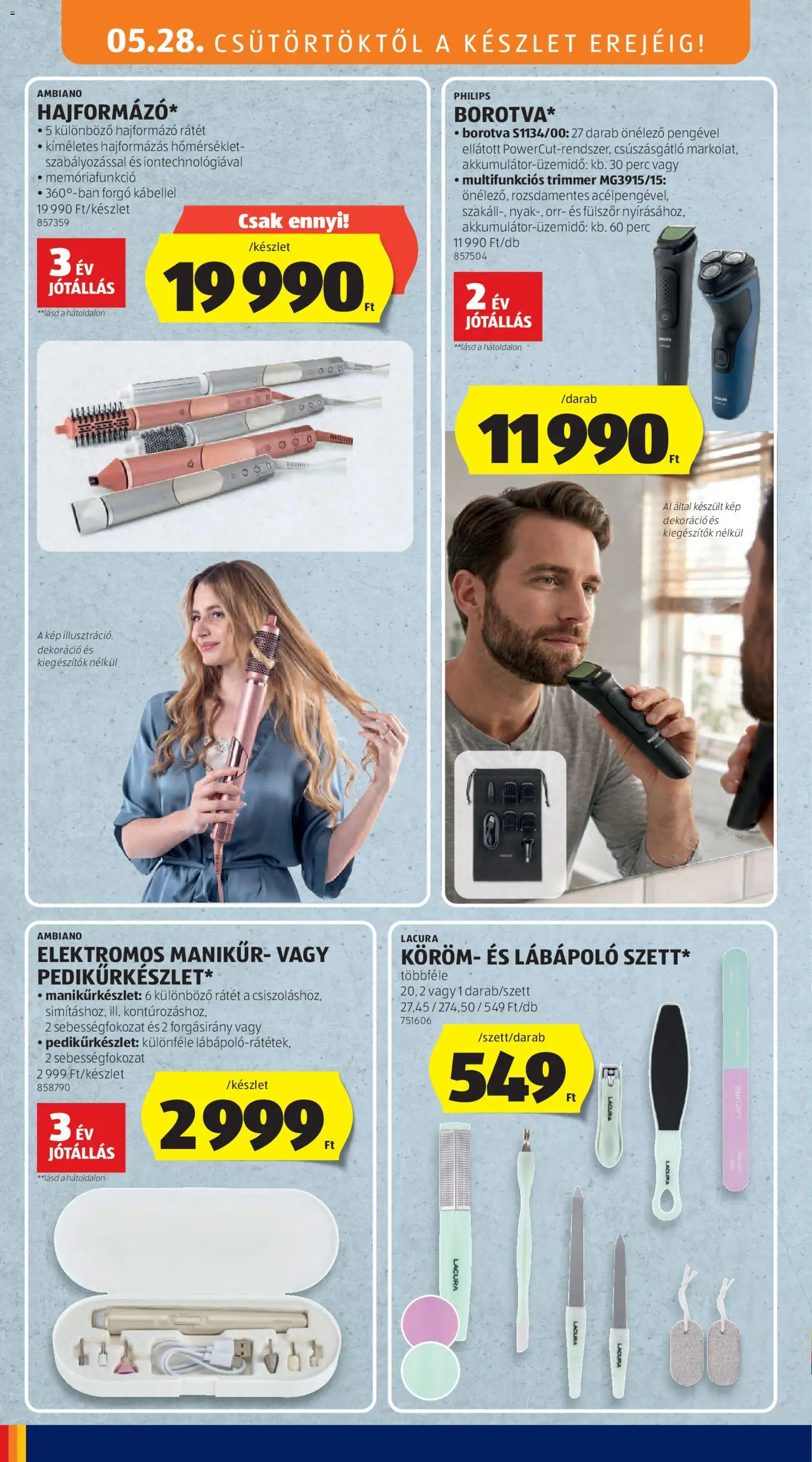 Aldi akciós ujság - amely érvényes a következő dátumtól: 28.05.2026 | Oldal: 24 | Termékek: Hajformázó, Borotva, Dekoráció