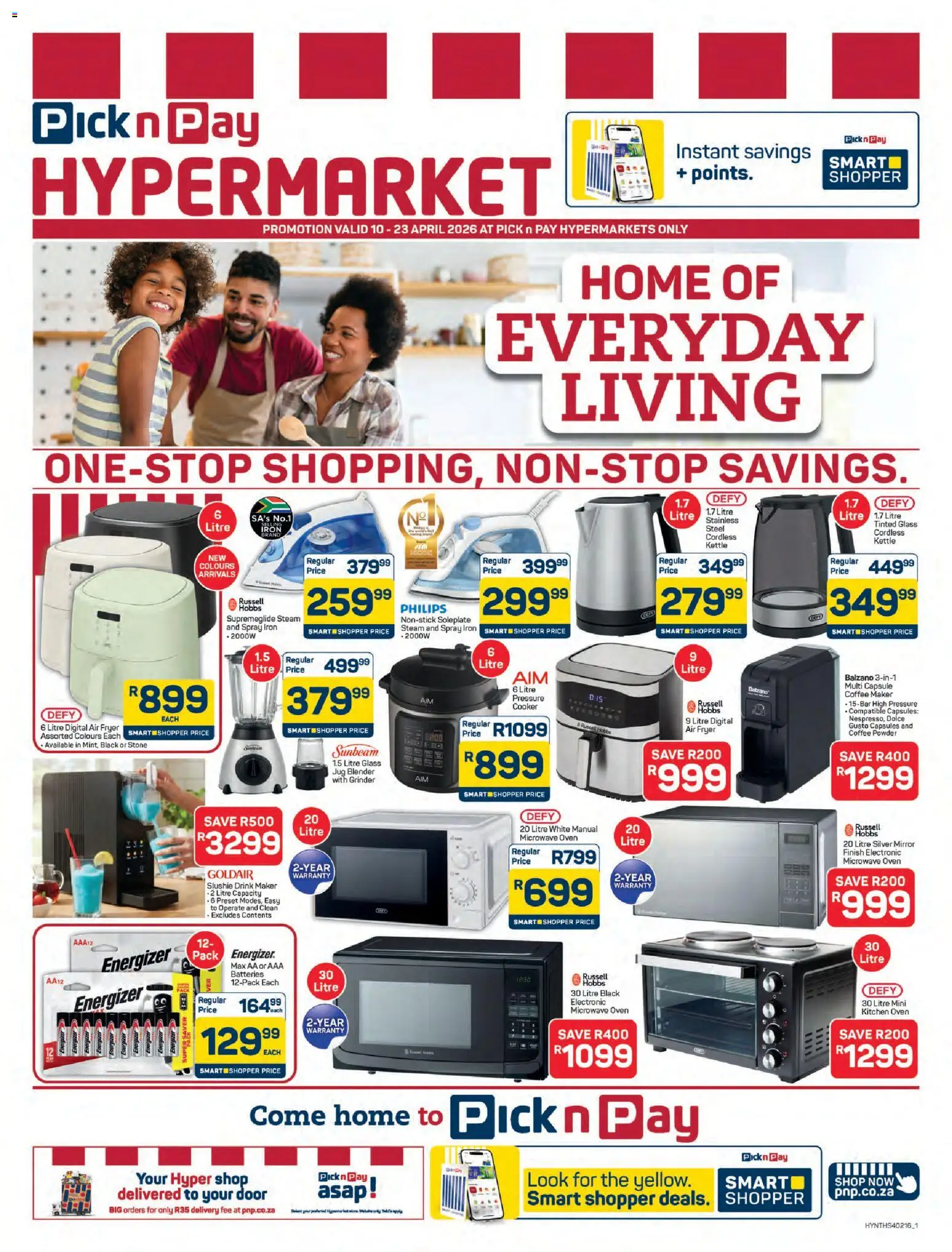New Pick n Pay catalogue – valid from 10.04.2026 | Page: 1 | Products: Microwave oven, Fryer, Pressure cooker, Air fryer