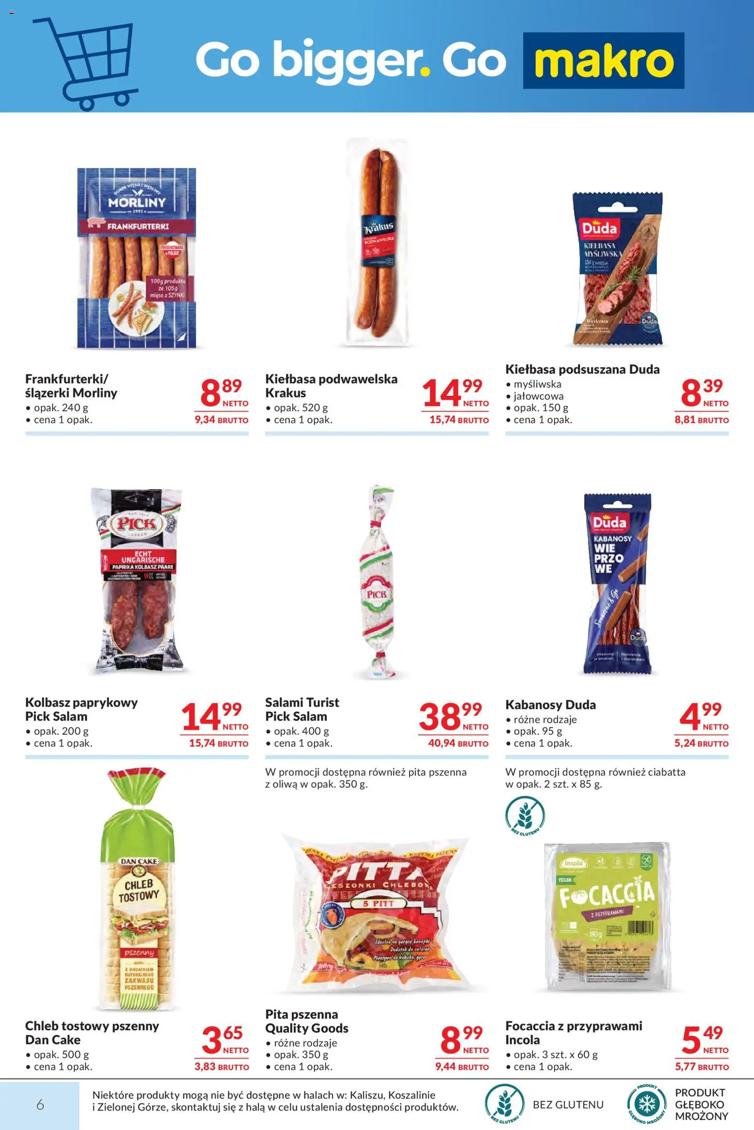 Makro gazetka od 29.09.2026 | Strona: 6 | Produkty: Kiełbasa, Chleb tostowy, Myśliwska, Focaccia
