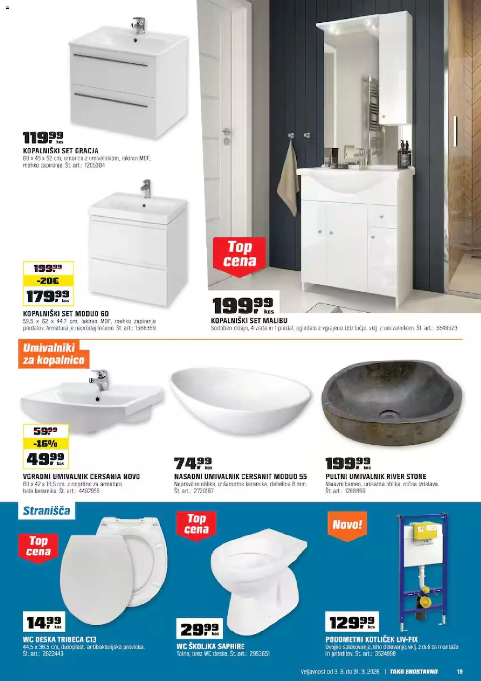 Novi OBI katalog ponudbe – veljaven od 03.03.2026 | Stran: 19 | Izdelki: Ogledalo, WC školjka, WC deska, Omarica