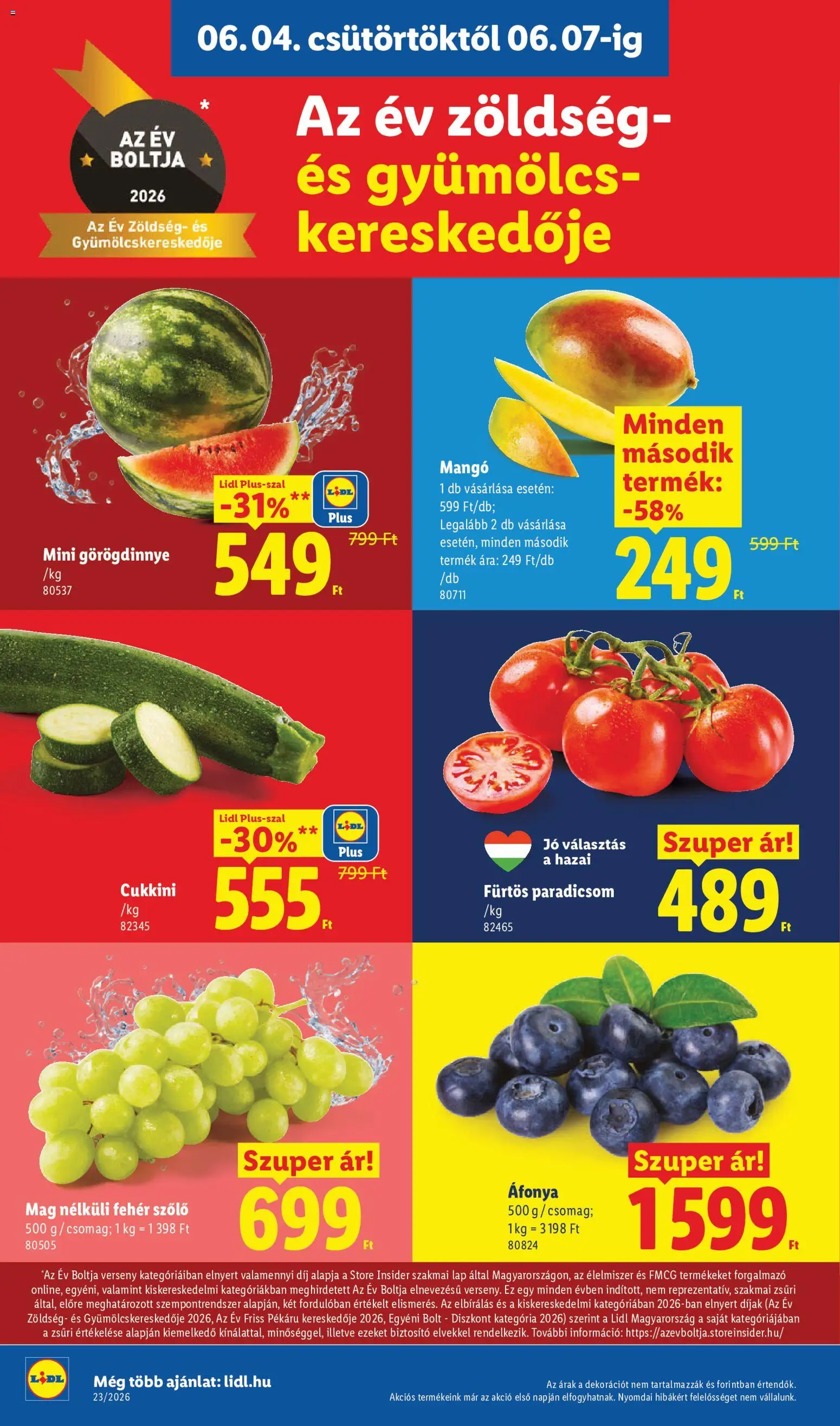 Lidl akciós ujság - amely érvényes a következő dátumtól: 04.06.2026 | Oldal: 4 | Termékek: Szőlő, Gyümölcs, Cukkini, Paradicsom