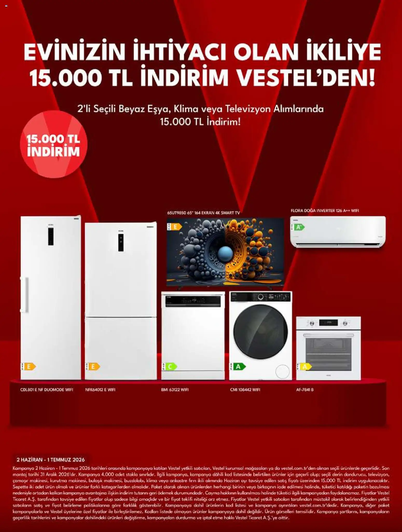Vestel - Tüketici Elektroniği - 01.06.2026 tarihinden itibaren geçerlidir | Sayfa: 12 | Ürünler: Kalkan, TV, Televizyon, Klima