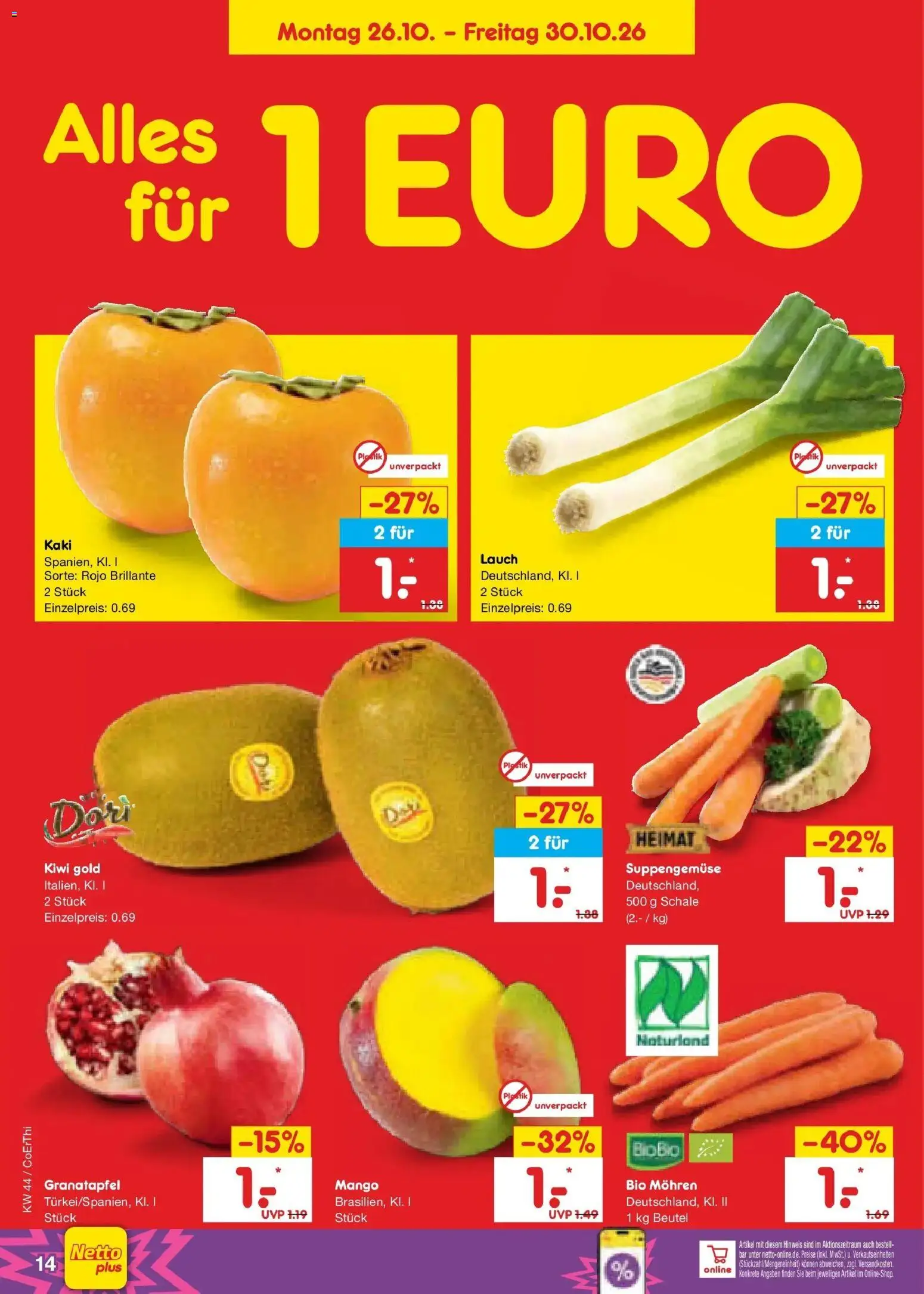Netto Marken-Discount Prospekt Leipzig – gültig ab 26.10.2026 | Seite: 26 | Produkte: Granatapfel, Mohren, Kiwi, Lauch