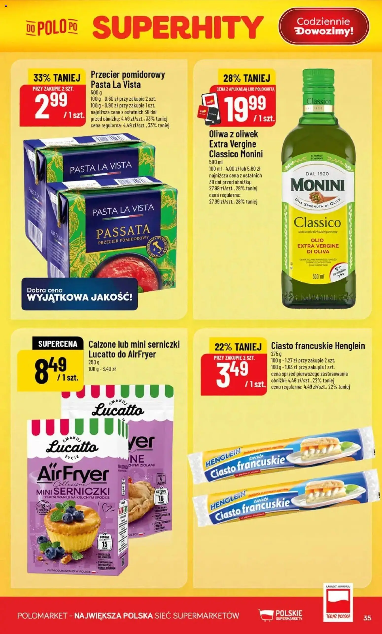 Nowa POLOmarket gazetka od jutra 12.08.2026 | Strona: 35 | Produkty: Oliwa z oliwek, Ciasto, Przecier pomidorowy, Passata