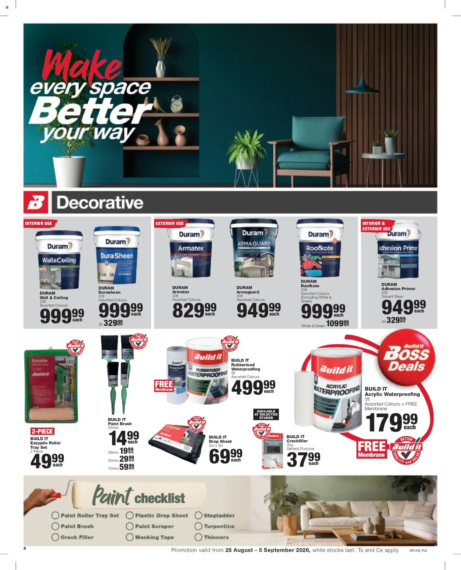 New Build It catalogue – valid from 25/08/2026 | Page: 4 | Products: Primer, Paint, Brush, Tape