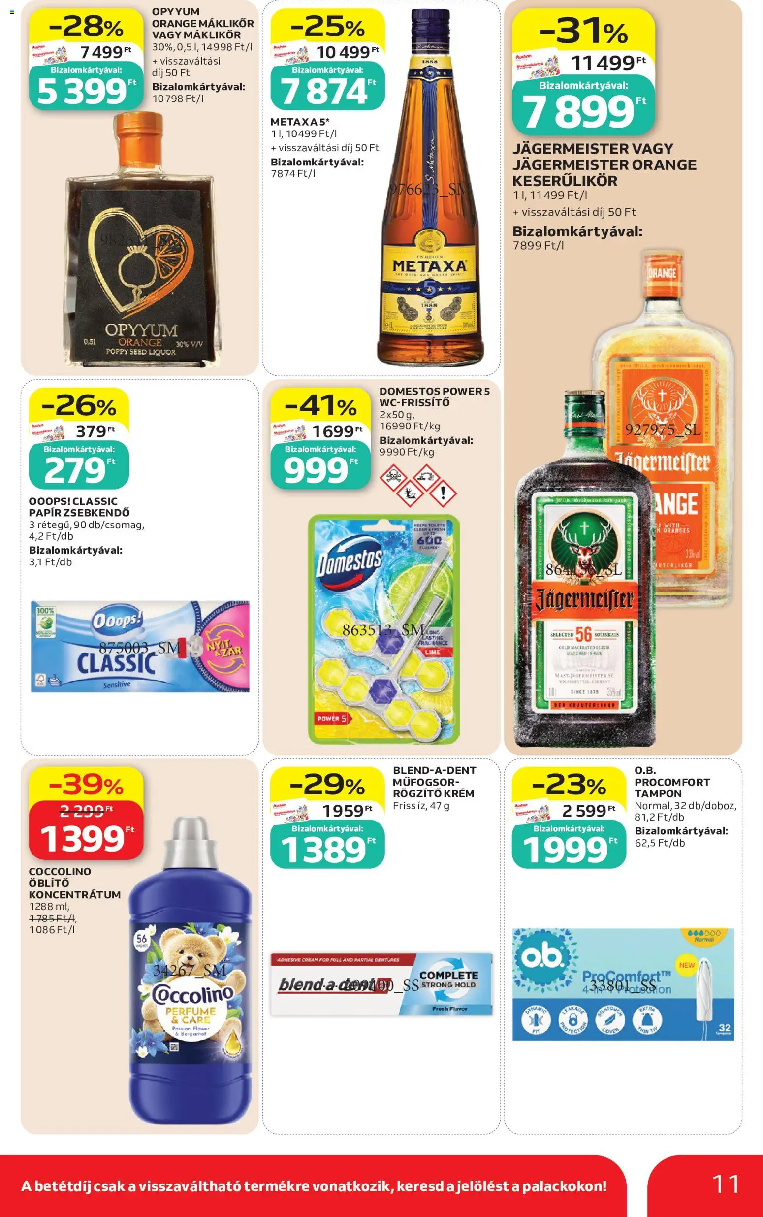 Auchan akciós ujság - amely érvényes a következő dátumtól: 2026.08.13. | Oldal: 11 | Termékek: Jägermeister, Zsebkendő, Keserűlikőr, Papír zsebkendő