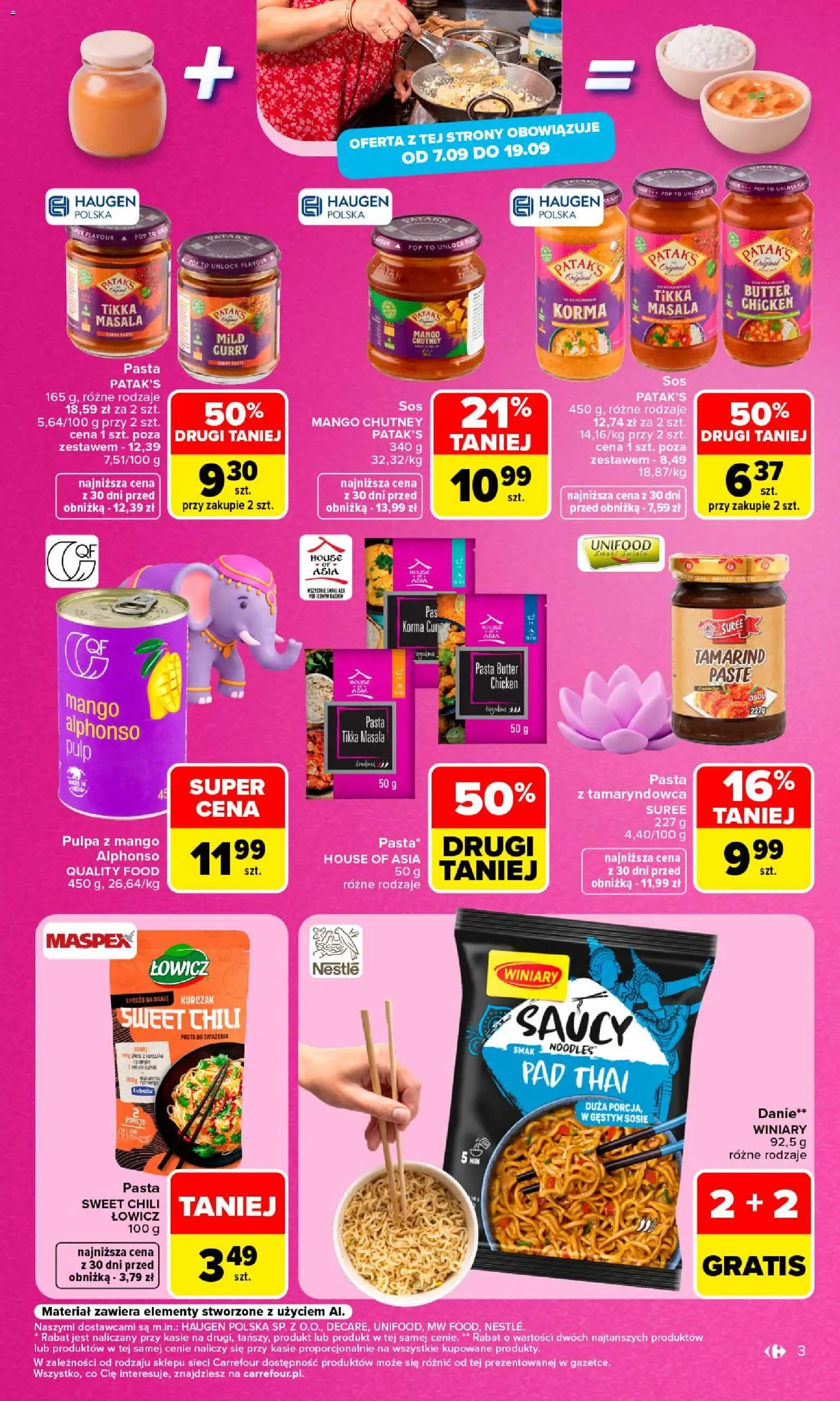 Carrefour gazetka - Kuchnia indyjska i tajska od 07.09.2026 | Strona: 3 | Produkty: Mango, Pasta, Mango chutney, Pad thai