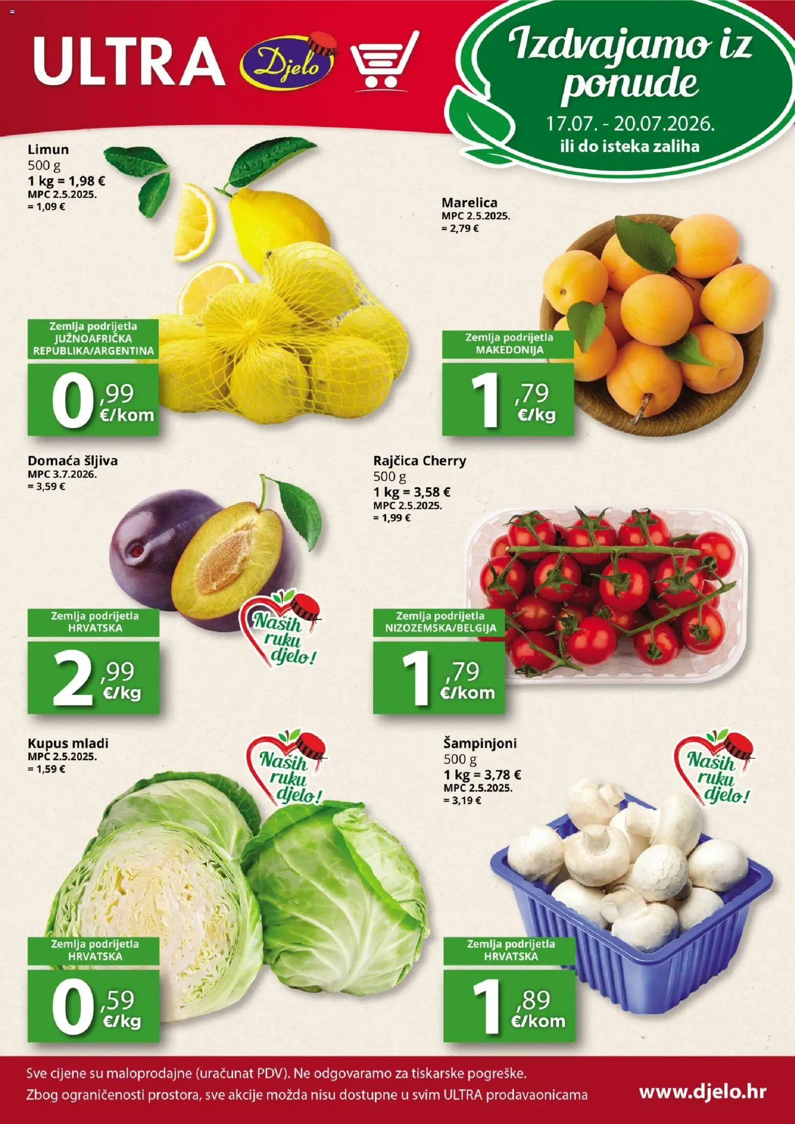 Djelo katalog | vrijedi od 17.07.2026 | Stranica: 1 | Proizvodi: Šljiva, Šampinjoni, Limun, Kupus