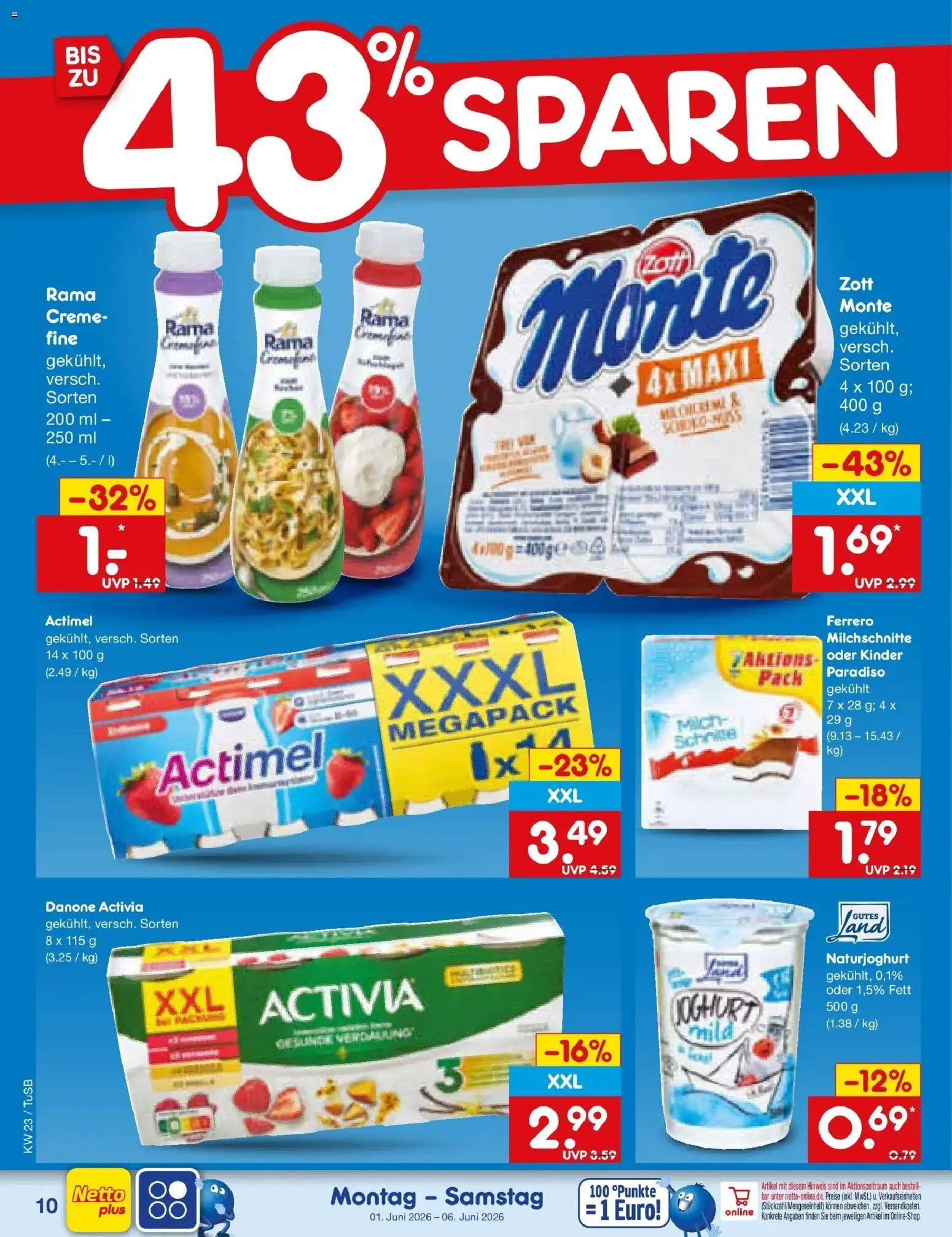 Netto Marken-Discount Prospekt Lahr-Langenwinkel – gültig ab 01.06.2026 | Seite: 10 | Produkte: Actimel, Danone activia, Joghurt, Creme