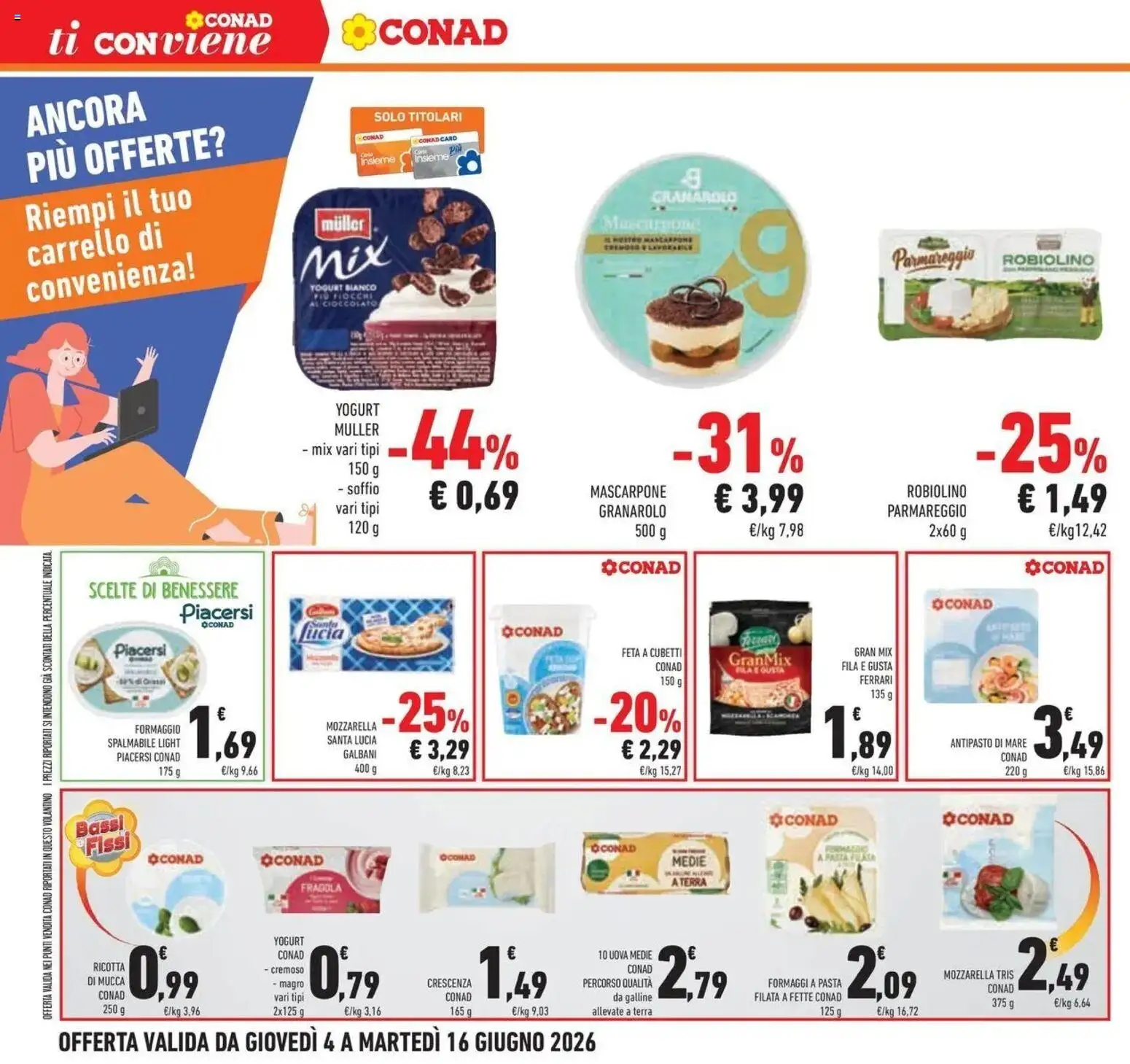Volantino Conad del 03.06.2026 | Pagina: 28 | Prodotti: Formaggio, Carrello, Feta, Mascarpone