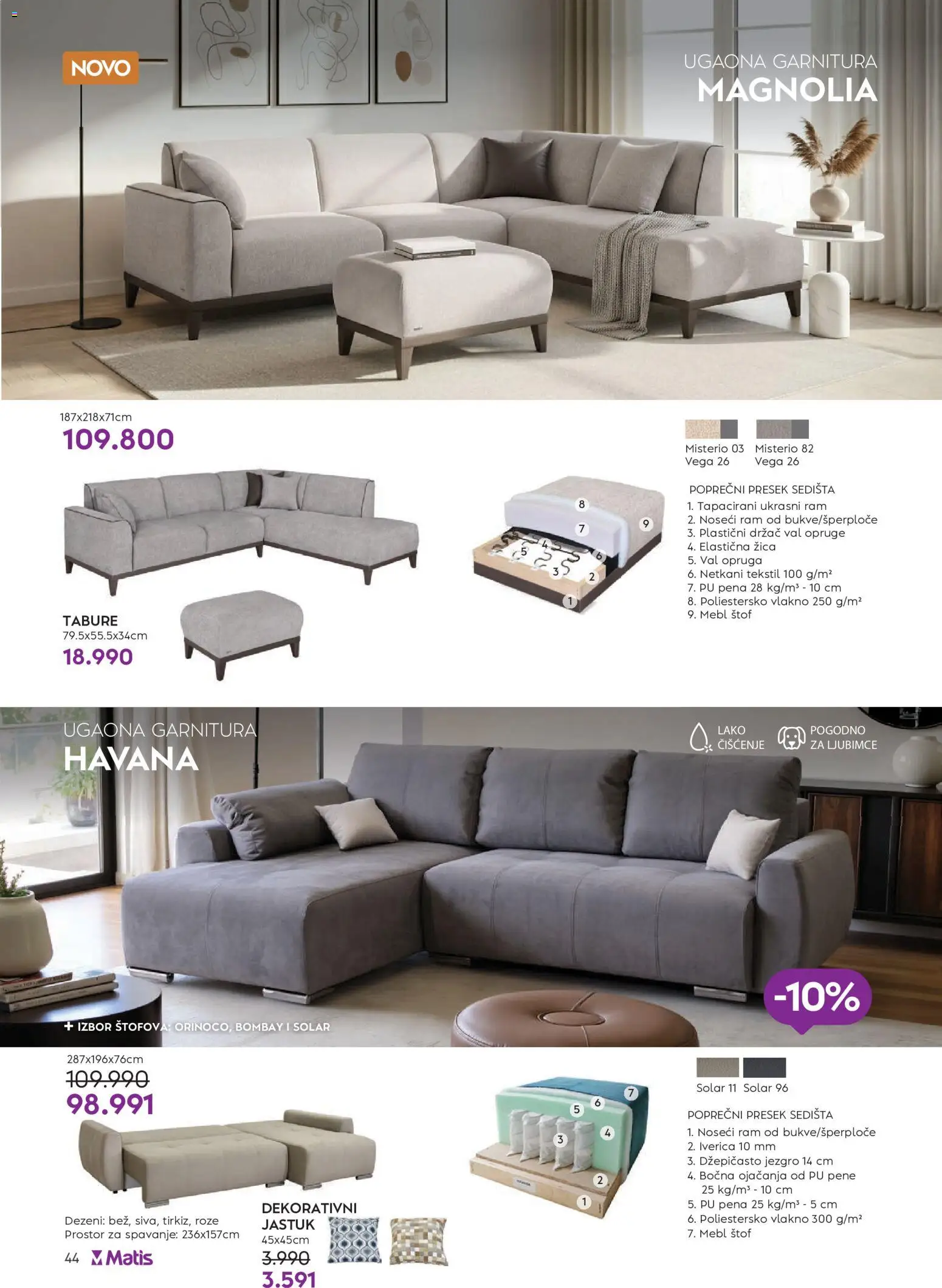 Matis katalog - važi od 01.06.2026 | Strana: 44 | Proizvode: Jastuk, Tabure, Ugaona garnitura