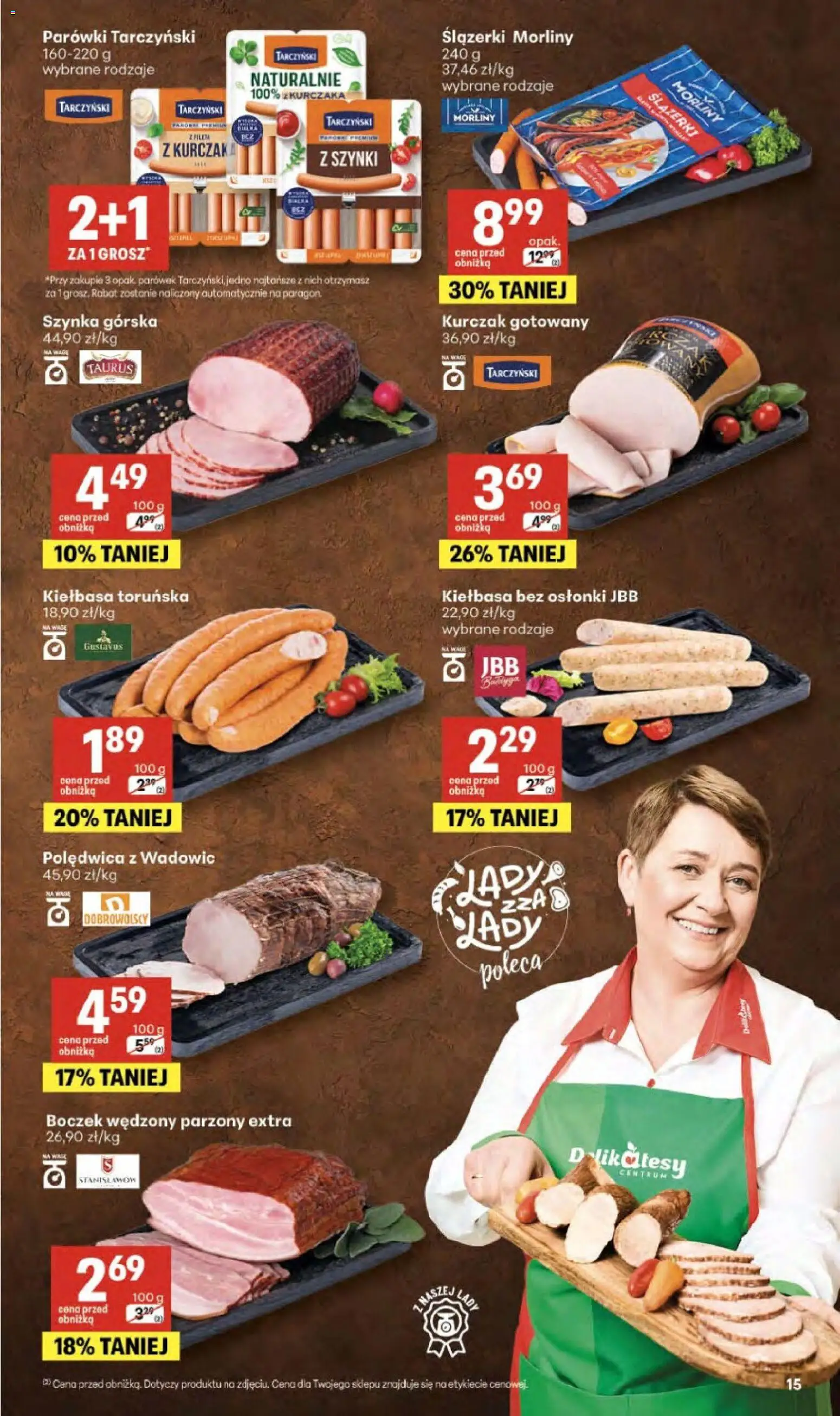 Delikatesy Centrum gazetka od 14.05.2026 | Strona: 15 | Produkty: Kiełbasa, Kurczak, Parówki, Szynka