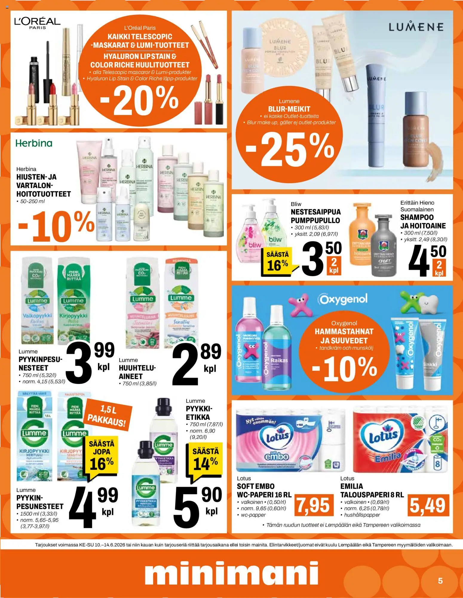 Minimani tarjoukset – voimassa 10.06.2026 alkaen | Sivu: 5 | Tuotteet: Shampoo, Hoitoaine, Etikka
