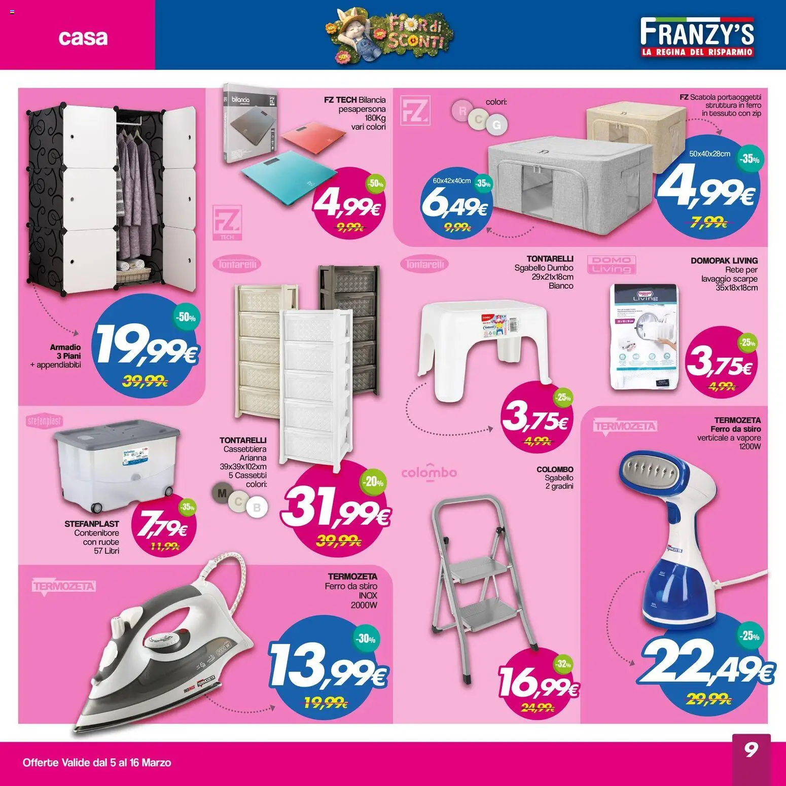 Volantino Franzy's del 05.03.2026 | Pagina: 9 | Prodotti: Scarpe, Contenitore, Armadio, Appendiabiti