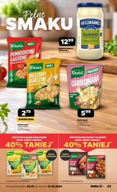 Pogląd oferty "Majonez Babuni Hellmann's, Majonez Babuni Hellmann's Wyjątkowo kremowy" - ważna od 26.10.2026 | Strona: 23 | Produkty: Zurek, Pasta, Makaron, Przyprawy