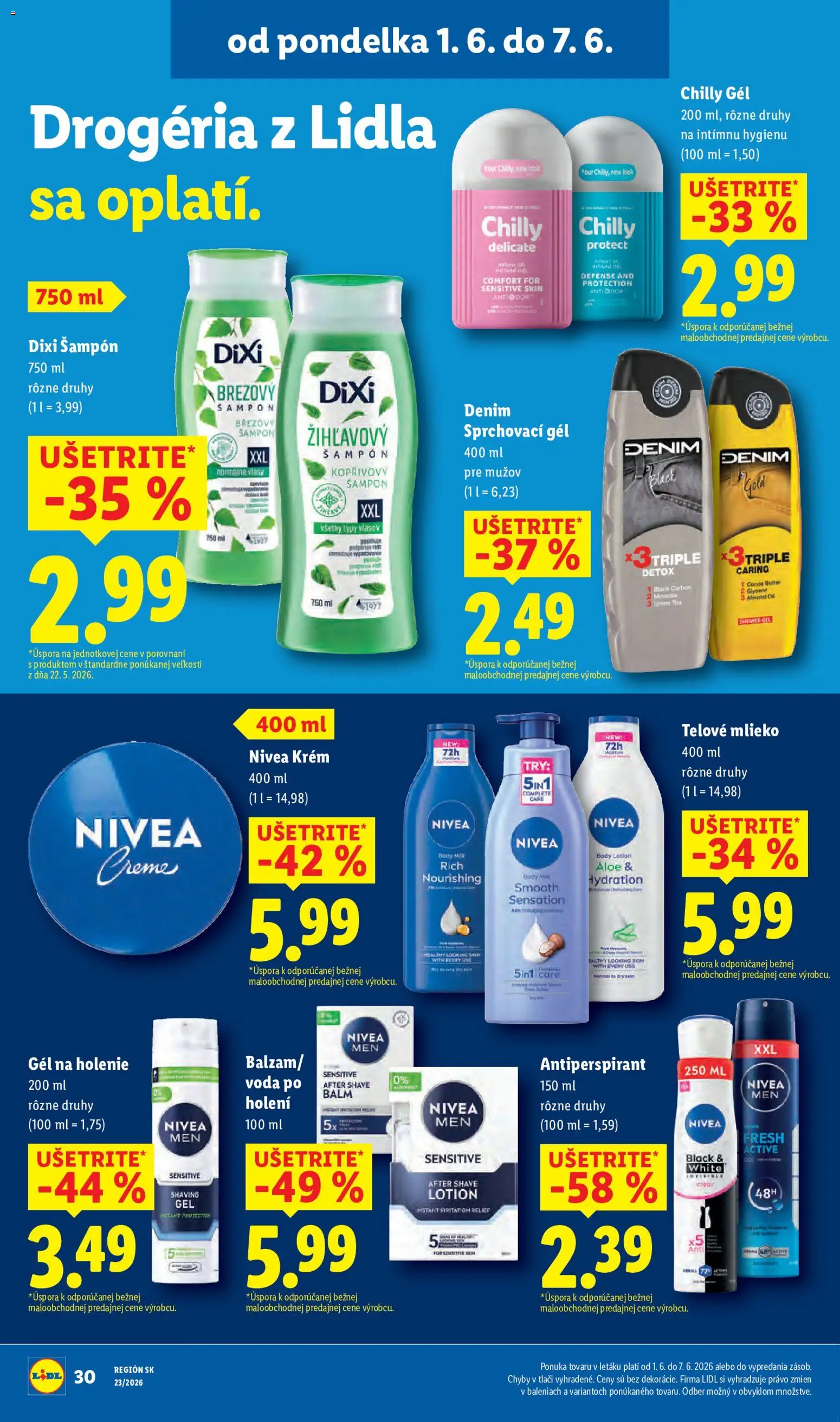 Nové Lidl akcie – leták je platný od 01.06.2026 | Strana: 44 | Produkty: Mlieko, Šampón, Krém, Voda