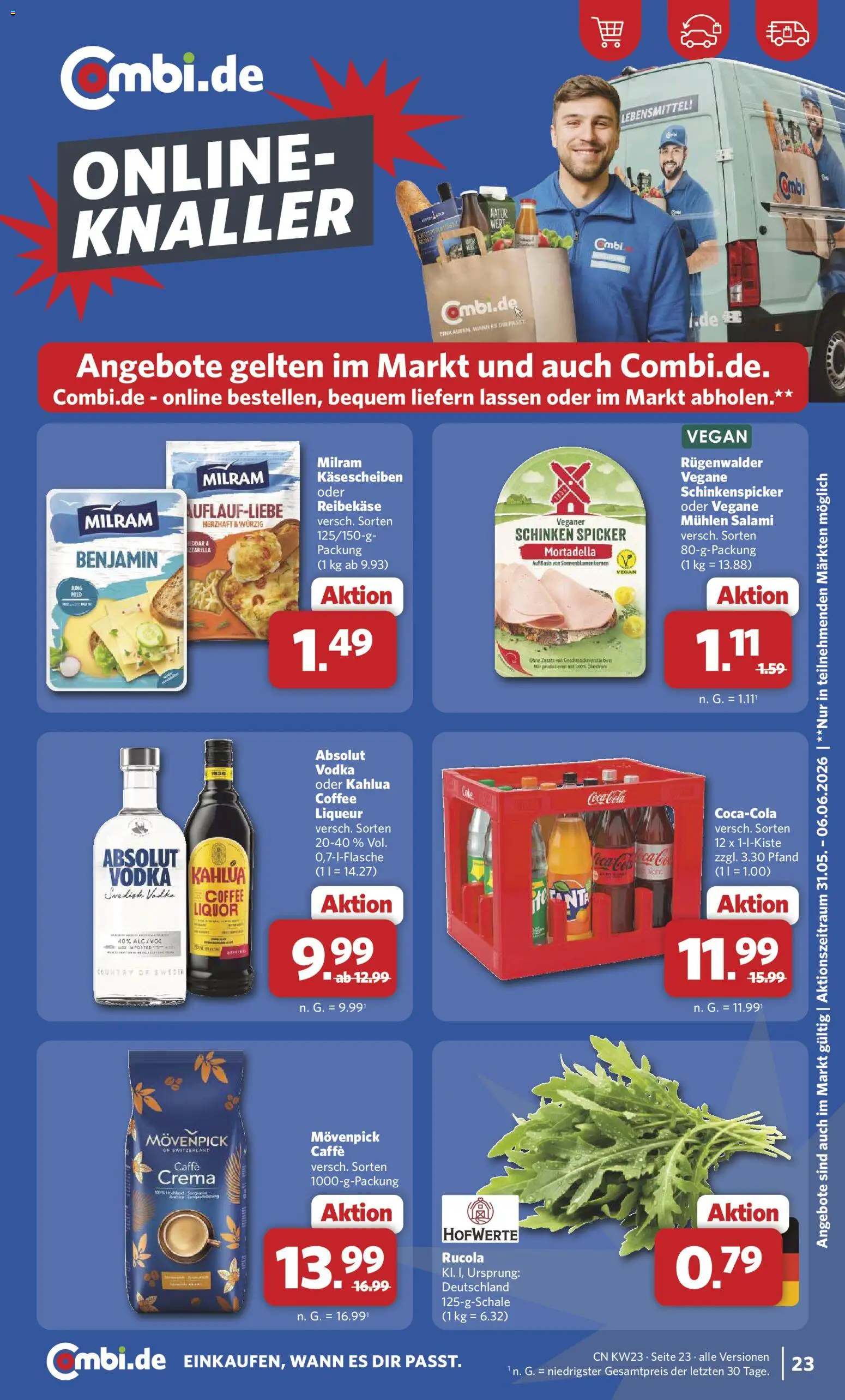 Combi Prospekt – gültig ab 01.06.2026 | Seite: 23 | Produkte: Coca cola, Rucola, Salami, Reibekase