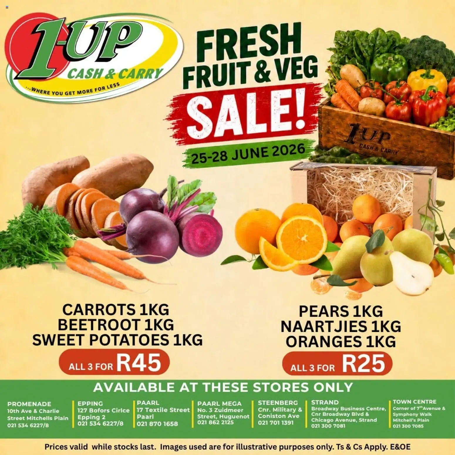 New 1UP Cash & Carry catalogue – valid from 25/06/2026 | Page: 3 | Products: Pears, Oranges, Desmaquilante, Potatoes