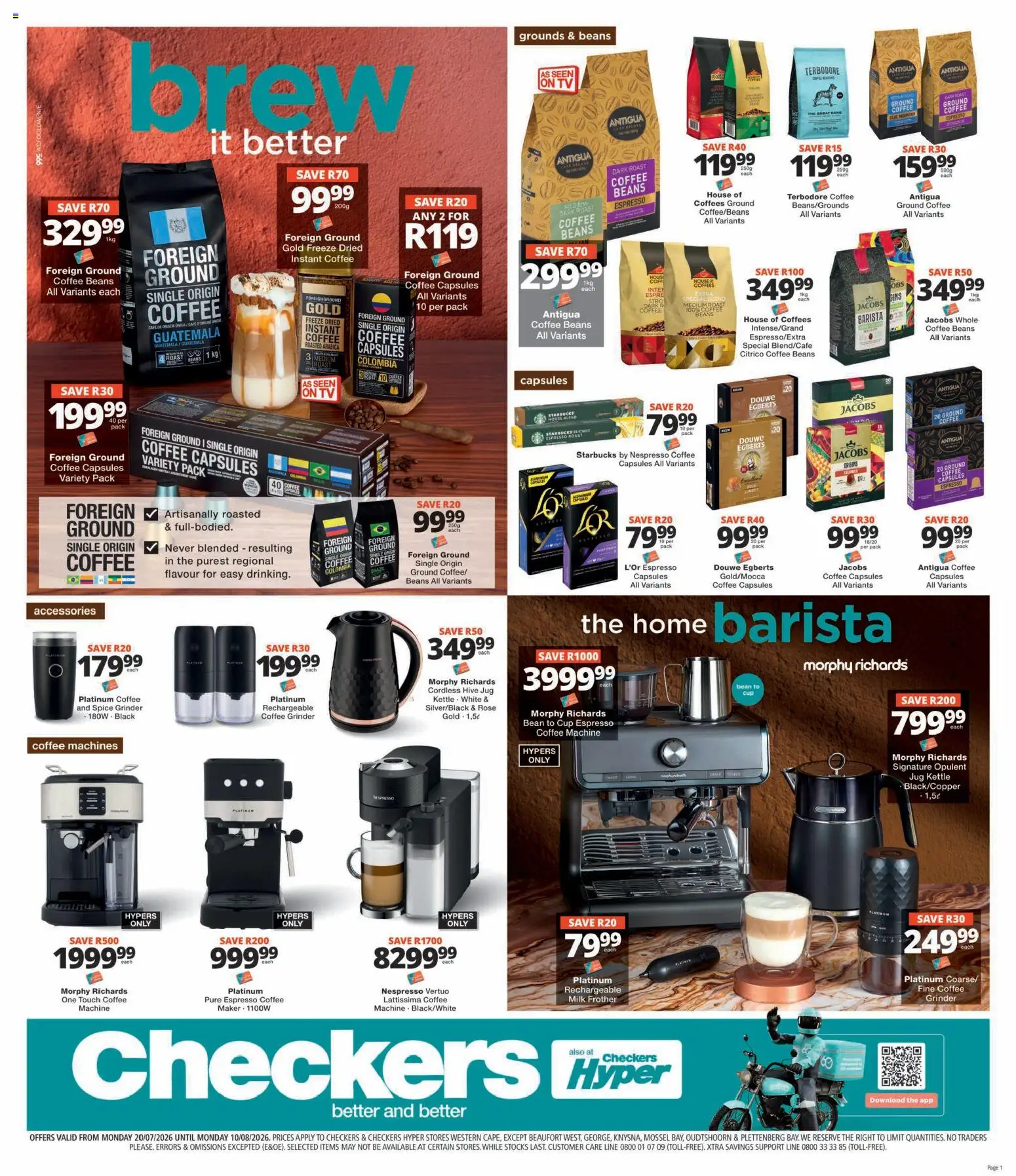 New Checkers catalogue – valid from 20/07/2026 | Page: 1 | Products: Beans, Kettle, Coffee grinder, Coffee