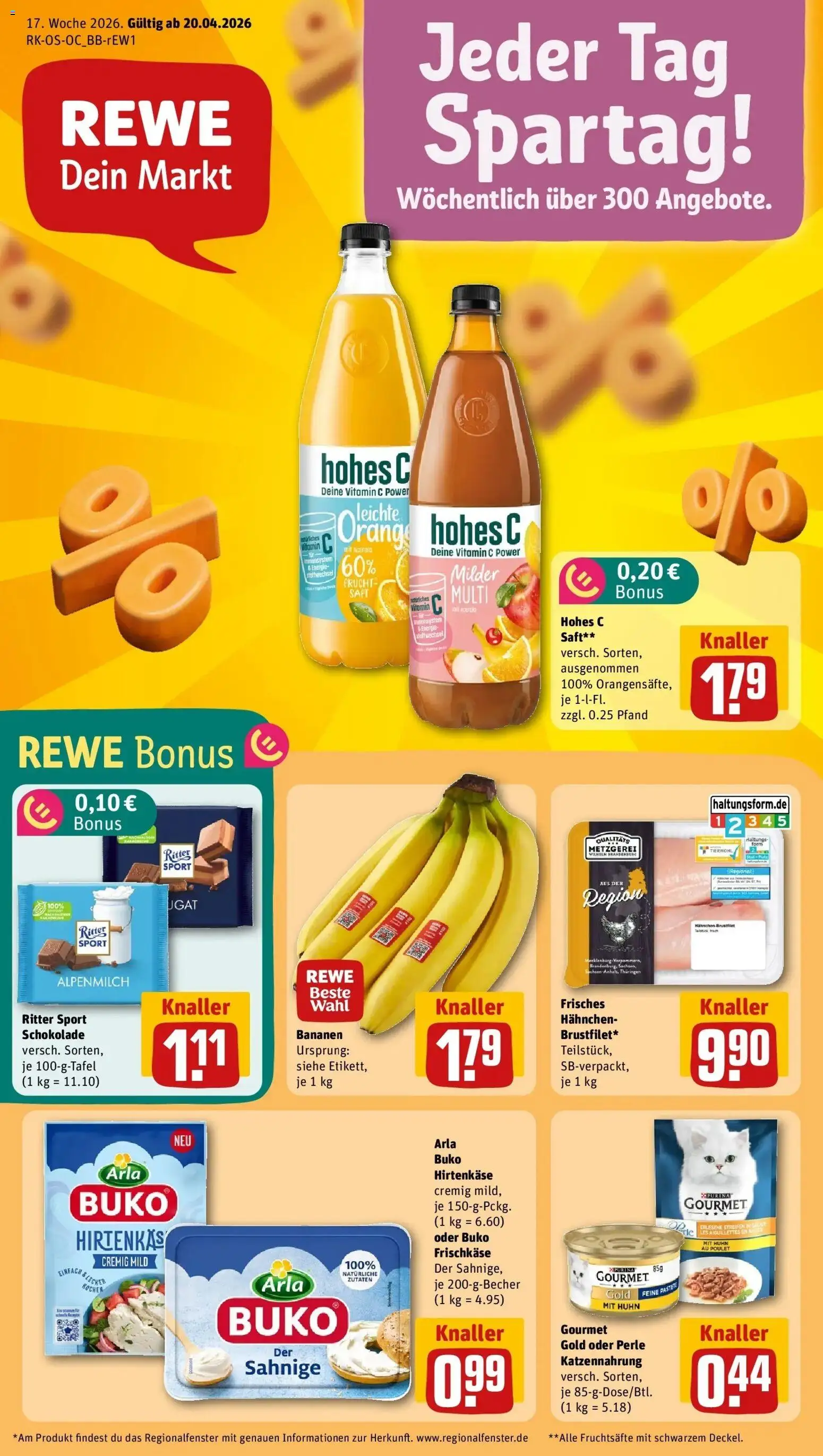 Rewe Prospekt Berlin / Steglitz	 – gültig ab 20.04.2026 | Seite: 1 | Produkte: Hahnchen, Schokolade, Arla buko, Hohes c
